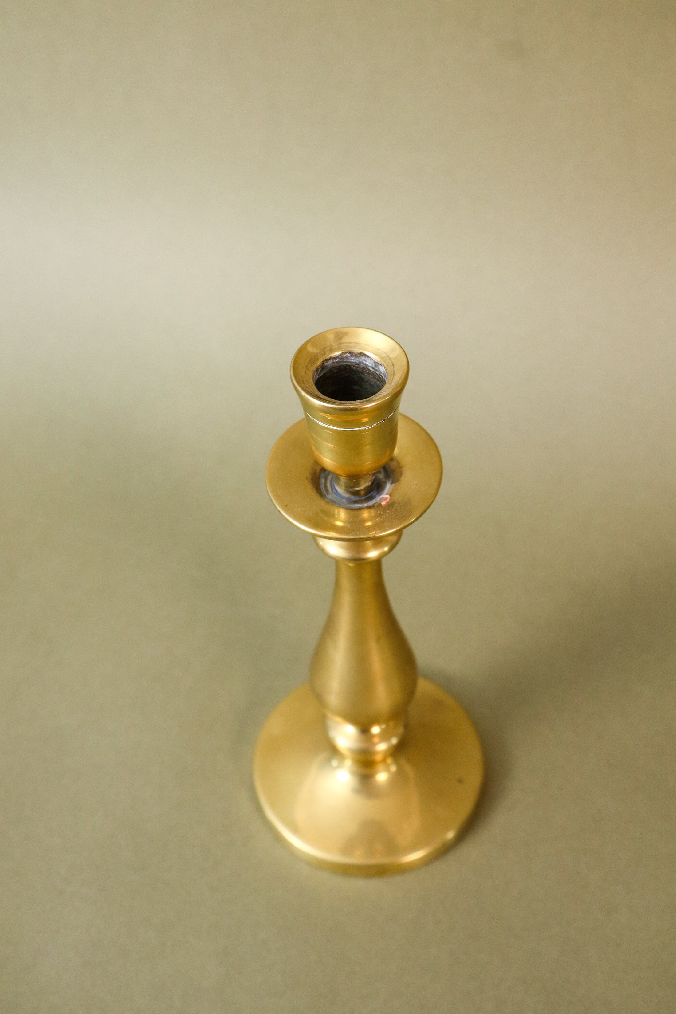 19th Century English Brass Candlestick Single  | 7"H