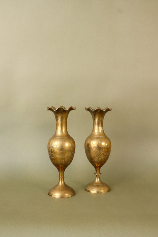 Tall Brass Vase with Scalloped Lip