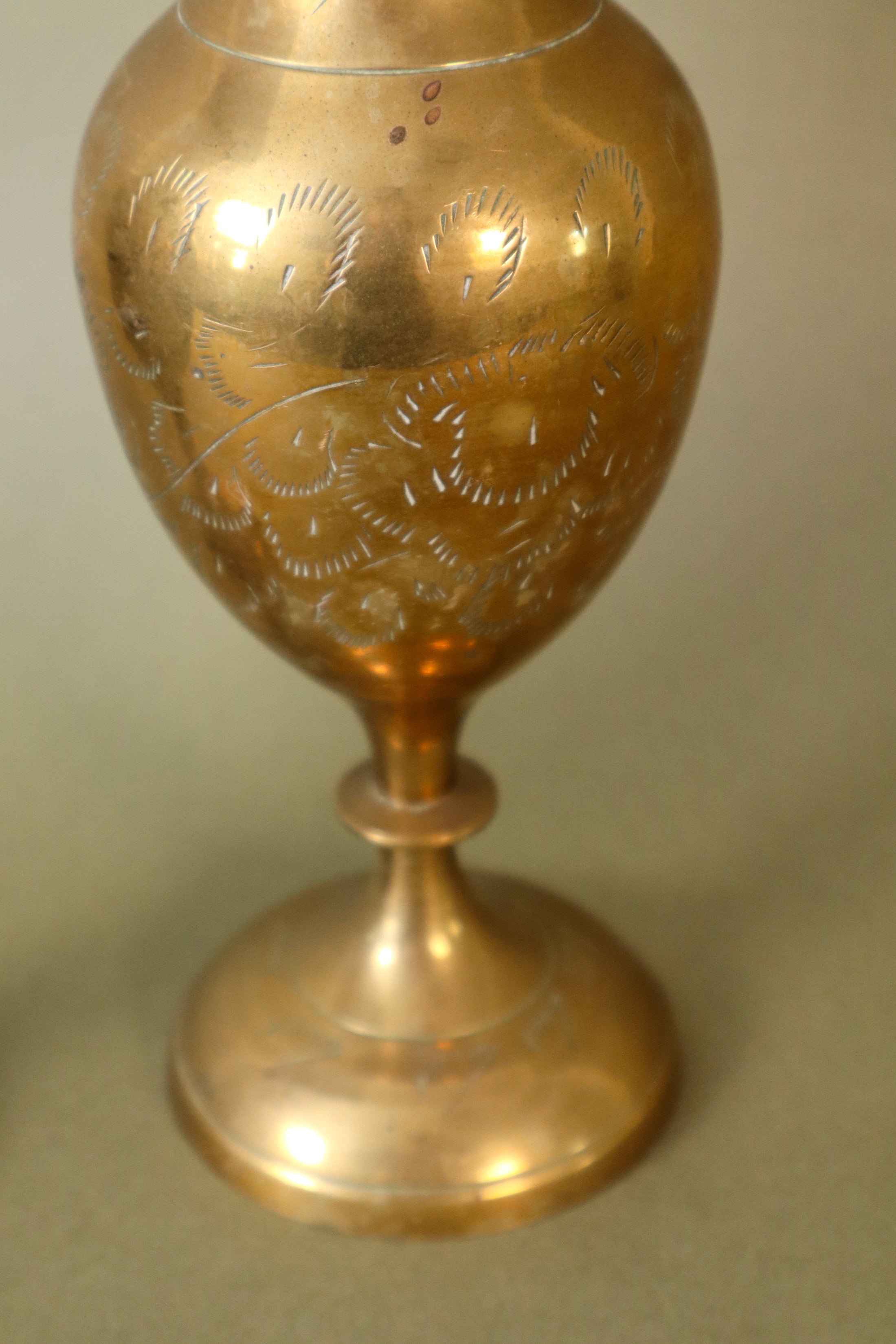 Tall Brass Vase with Scalloped Lip