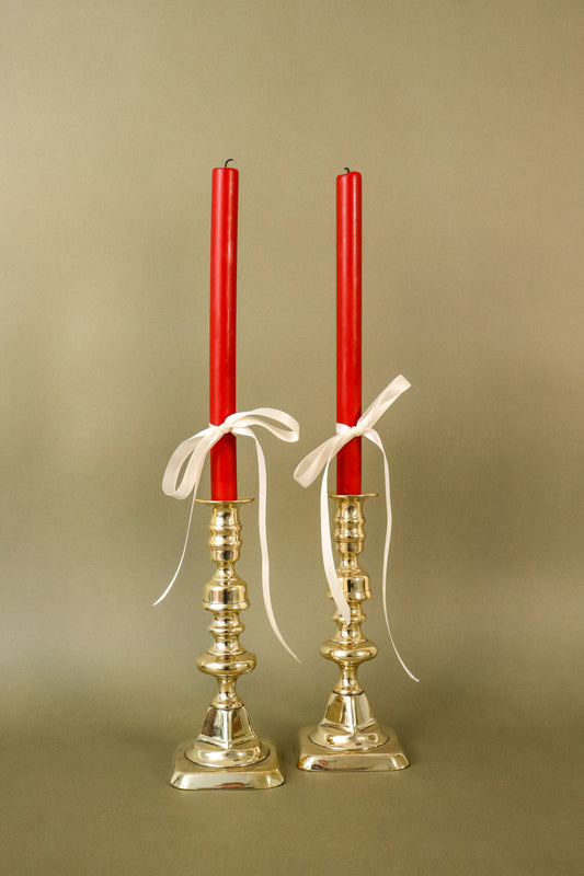 PAIR Lacquered Brass Candlesticks (c. 1920) | 8.75”H
