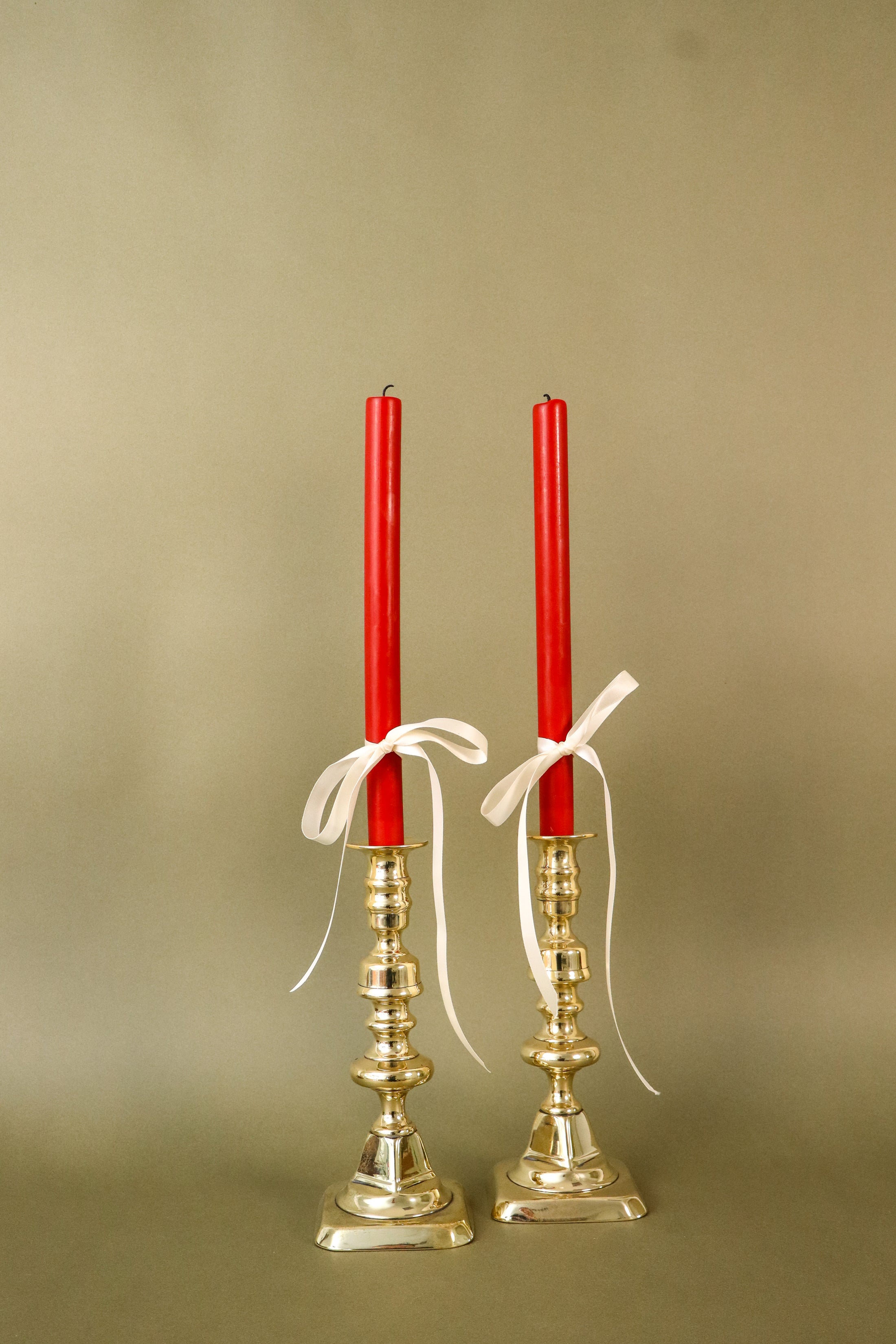 PAIR Lacquered Brass Candlesticks (c. 1920) | 8.75”H