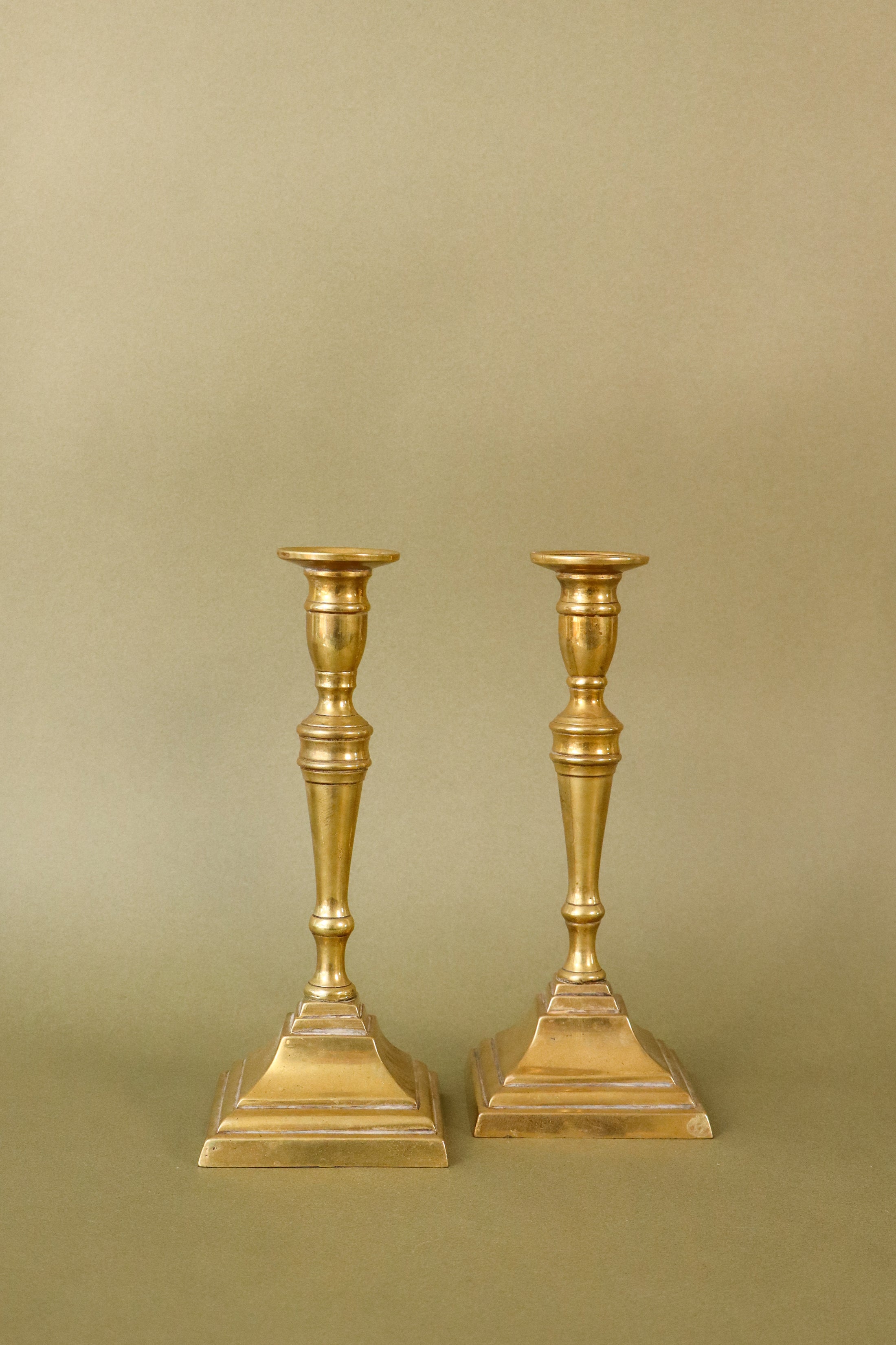 PAIR Antique English Brass Candlesticks l 8”H