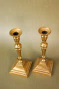 Load image into Gallery viewer, PAIR Antique English Brass Candlesticks l 8”H
