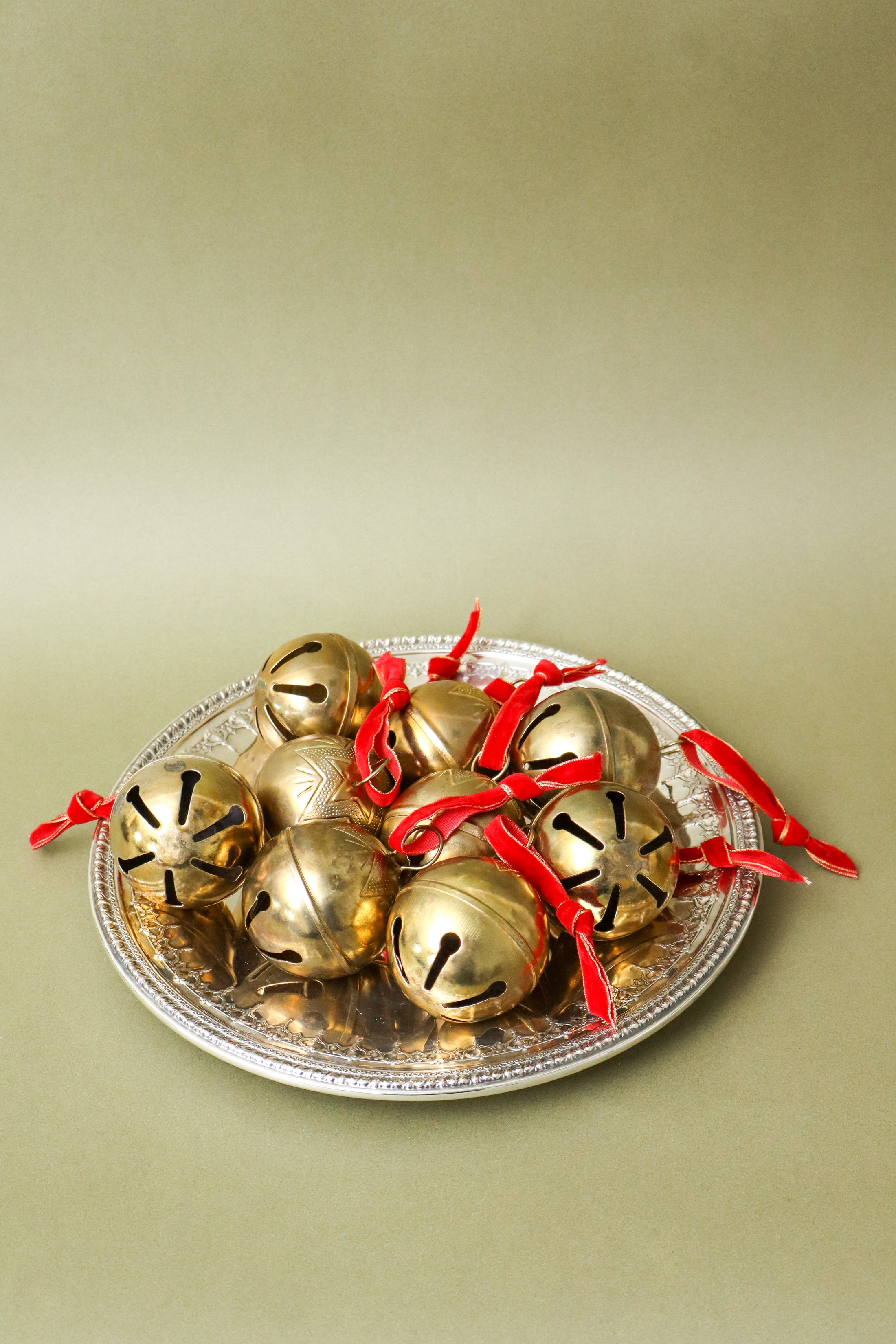Vintage Brass Christmas Ornament with Red Velvet Ribbon