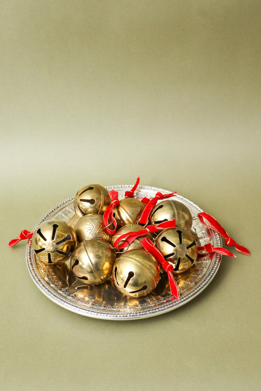 Vintage Brass Christmas Ornament with Red Velvet Ribbon