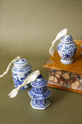 Load image into Gallery viewer, SET OF 6 | Blue & White Glazed Stoneware Ginger Jar Ornaments
