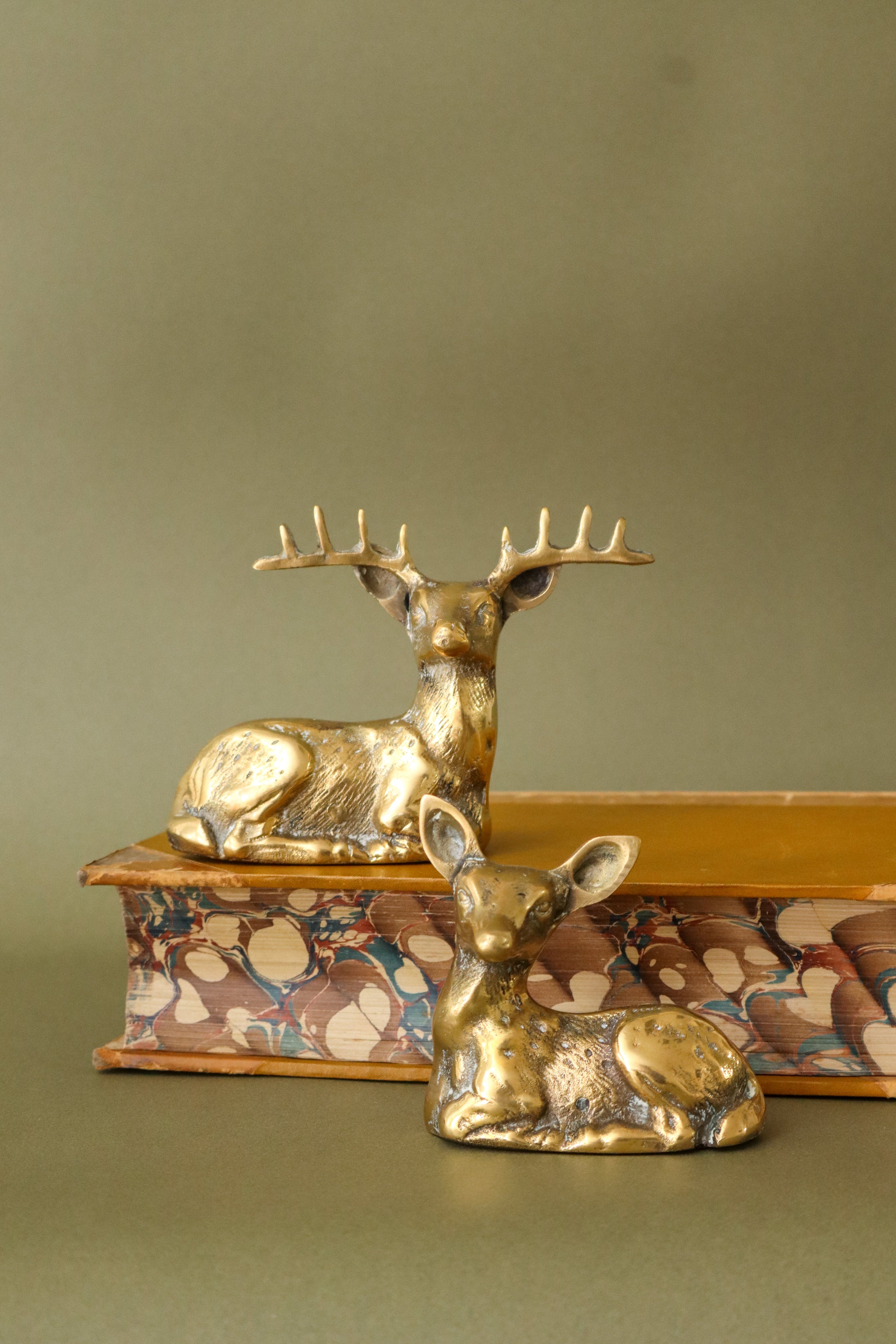 SET of 2 | Vintage Brass Deer