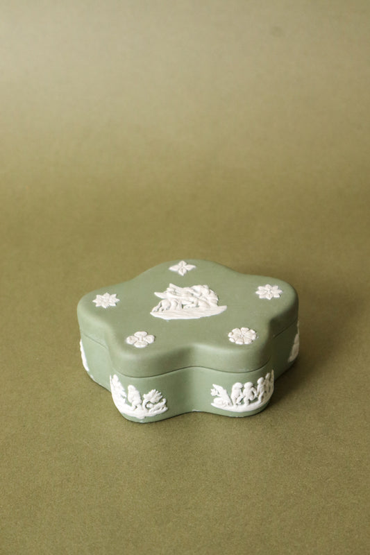 Wedgwood Sage Green Jasperware Cloud Lidded Trinket Box