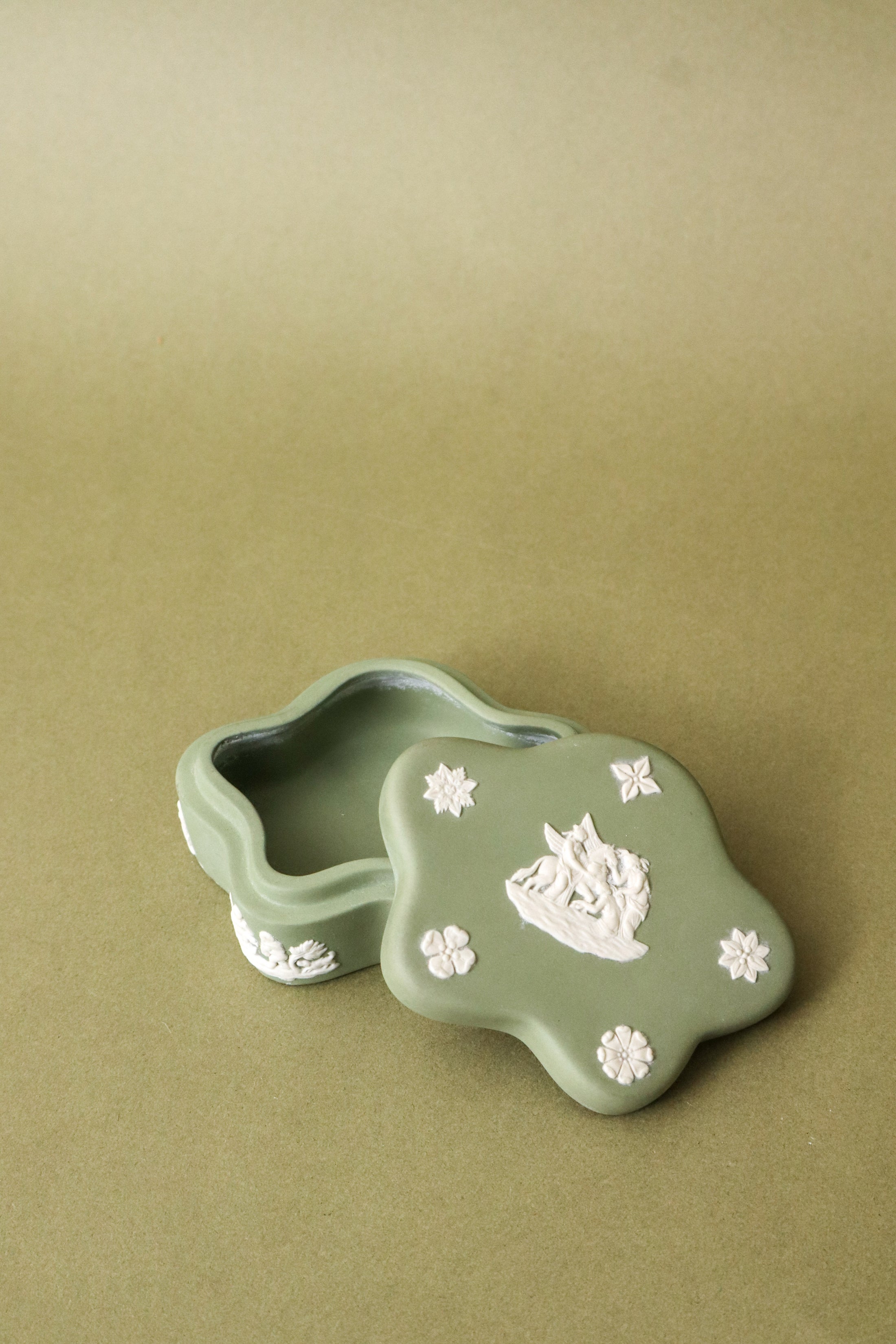 Wedgwood Sage Green Jasperware Cloud Lidded Trinket Box