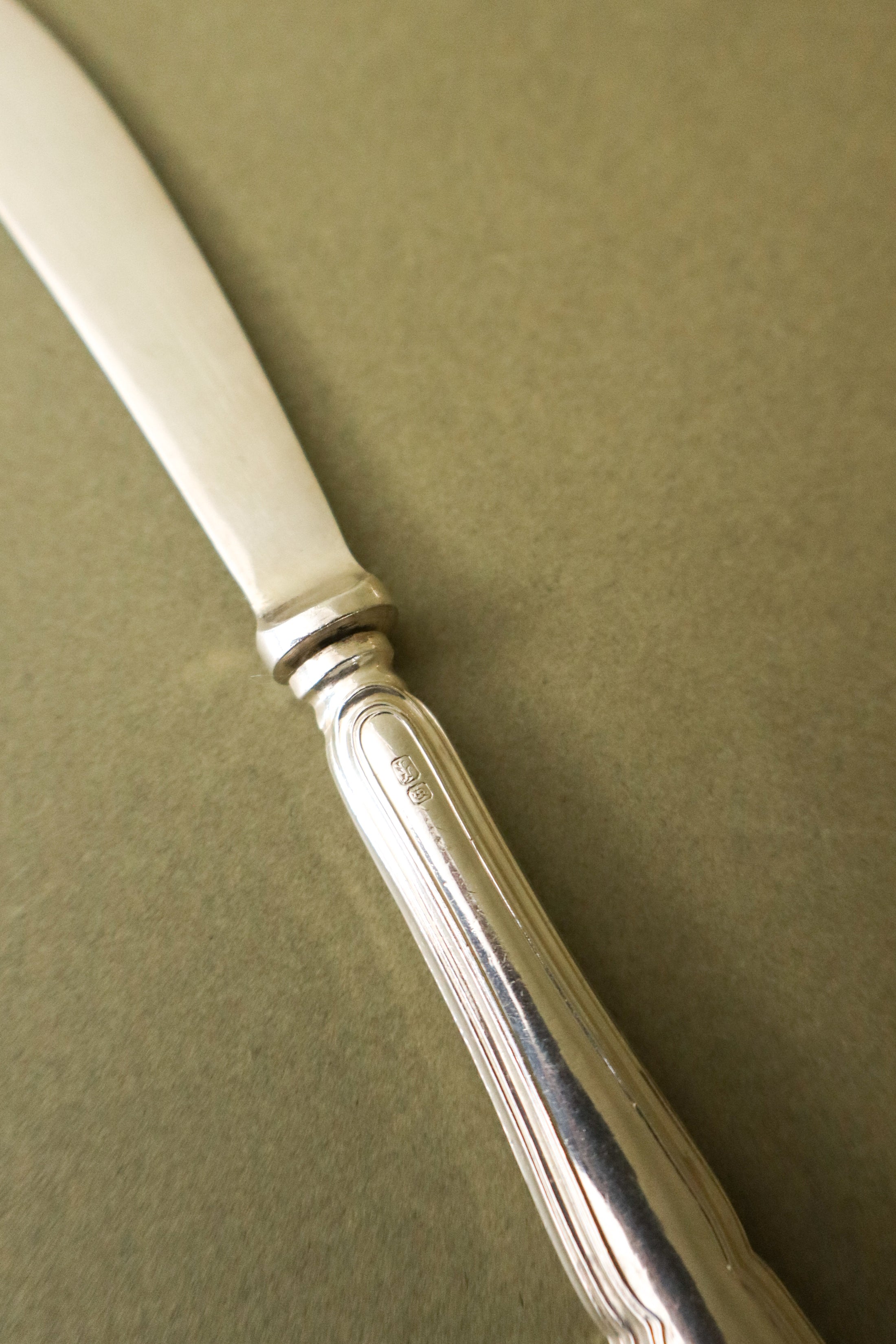 SET of 5 | Antique English Silver Plate Handle Knives with Delicate Etching