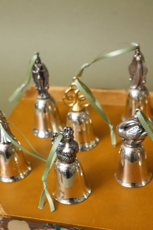 Reed & Barton 12 Days of Christmas Silverplate Bell Ornaments Complete Set