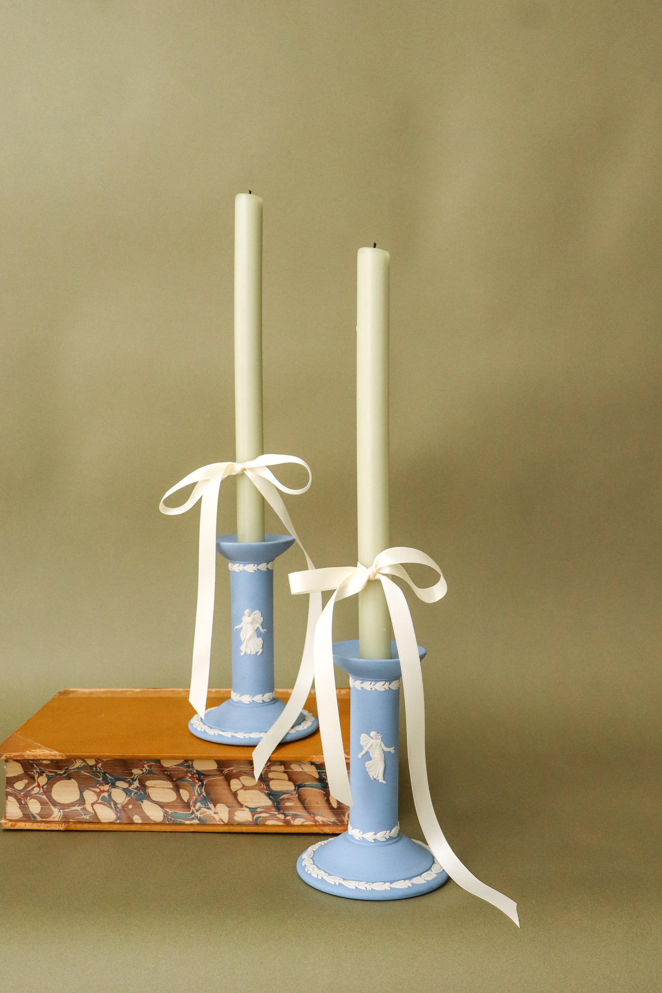 PAIR of Blue Wedgwood Jaserware Candlesticks