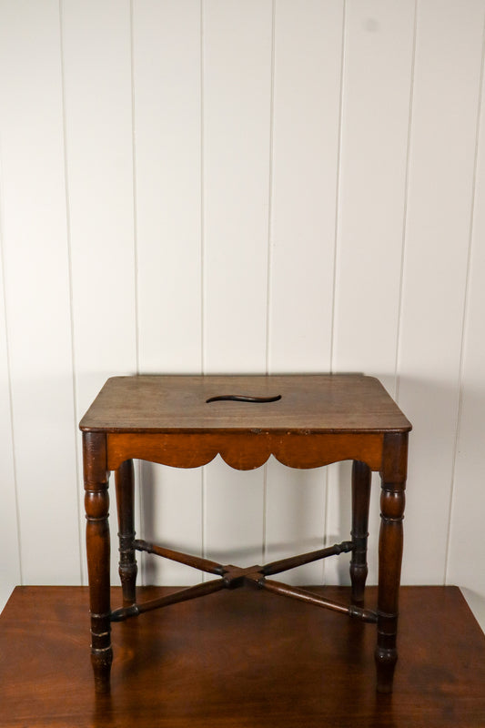 Antique English Mahogany Stool with Cane Cut Legs