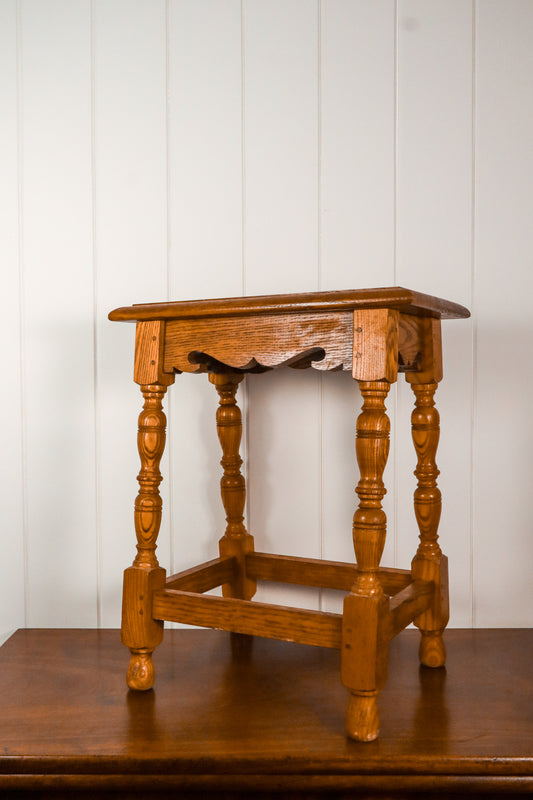 Antique Oak Joint Stool with Interesting Apron