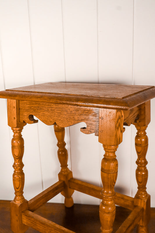 Antique Oak Joint Stool with Interesting Apron