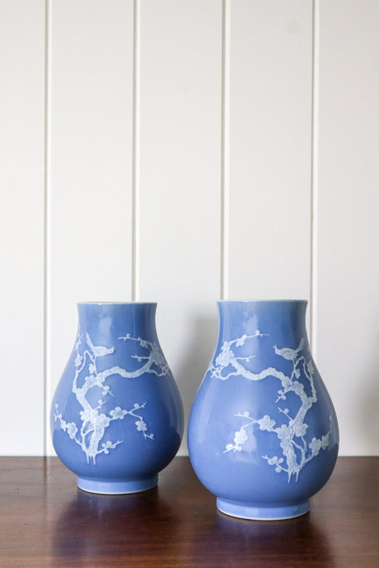 Periwinkle + White Floral Vase