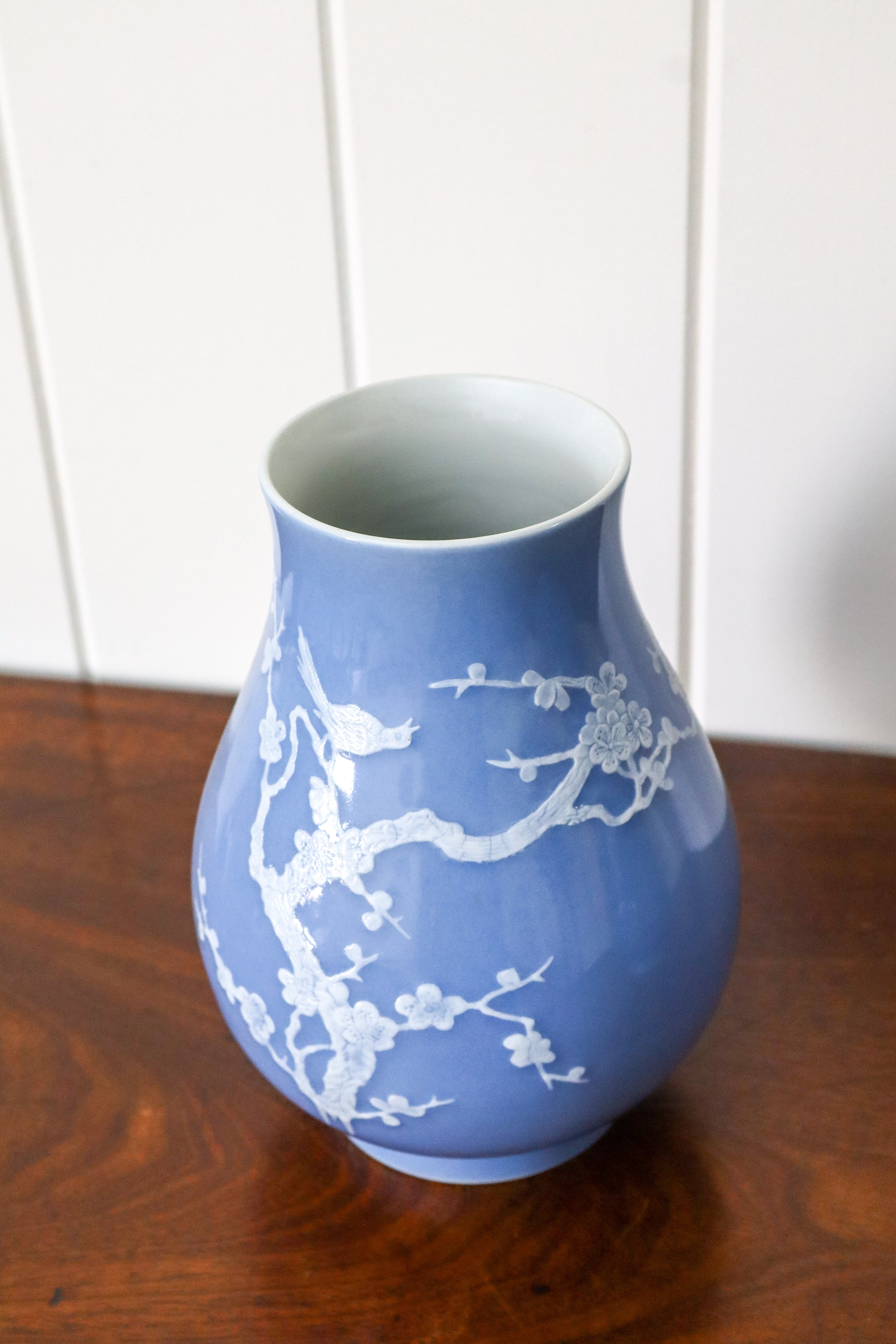 Periwinkle + White Floral Vase