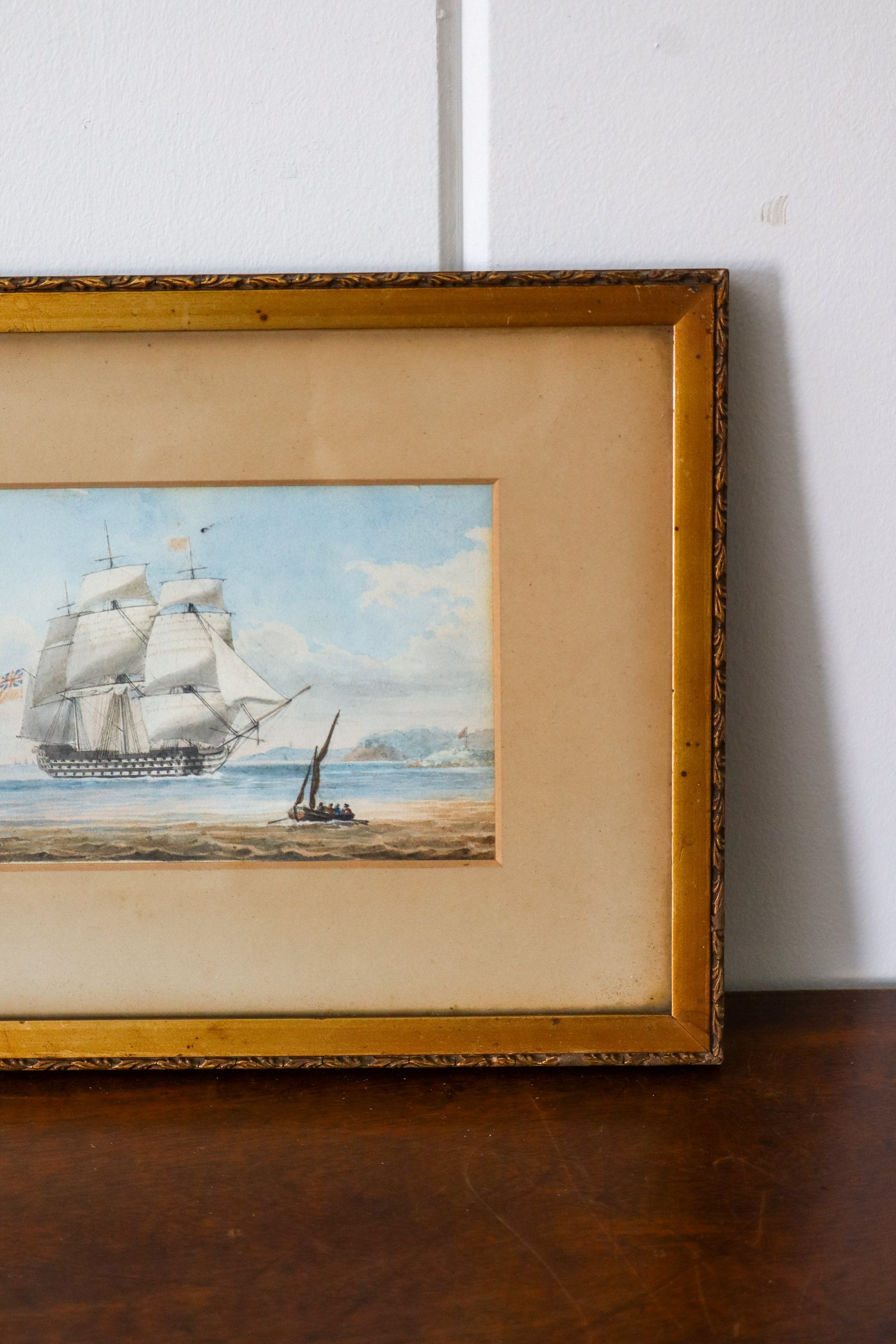 19th Century HMS Britannia Original Watercolor in Gold Frame (c. 1835)
