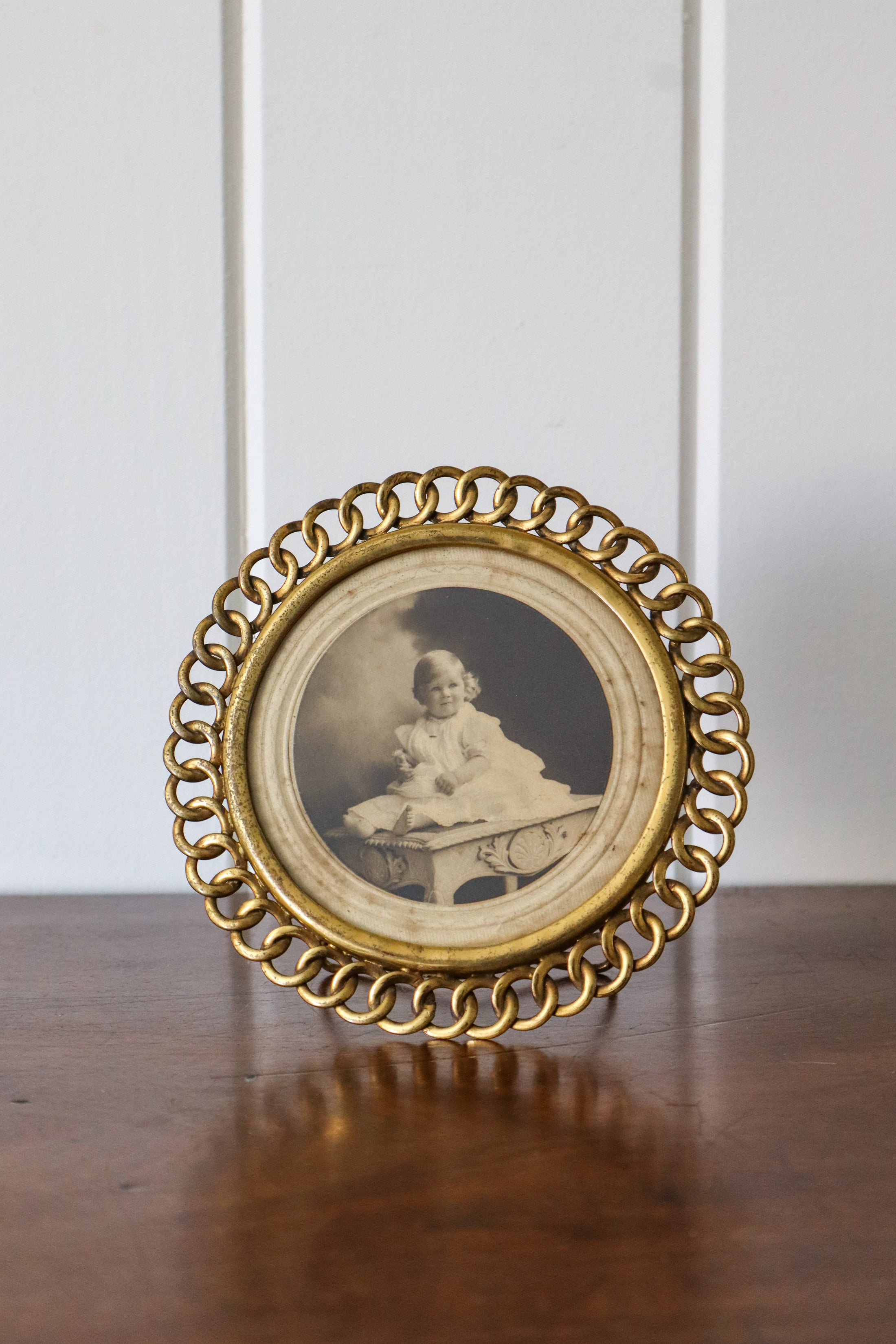 Antique French Brass Tabletop Chain-Link Picture Frame