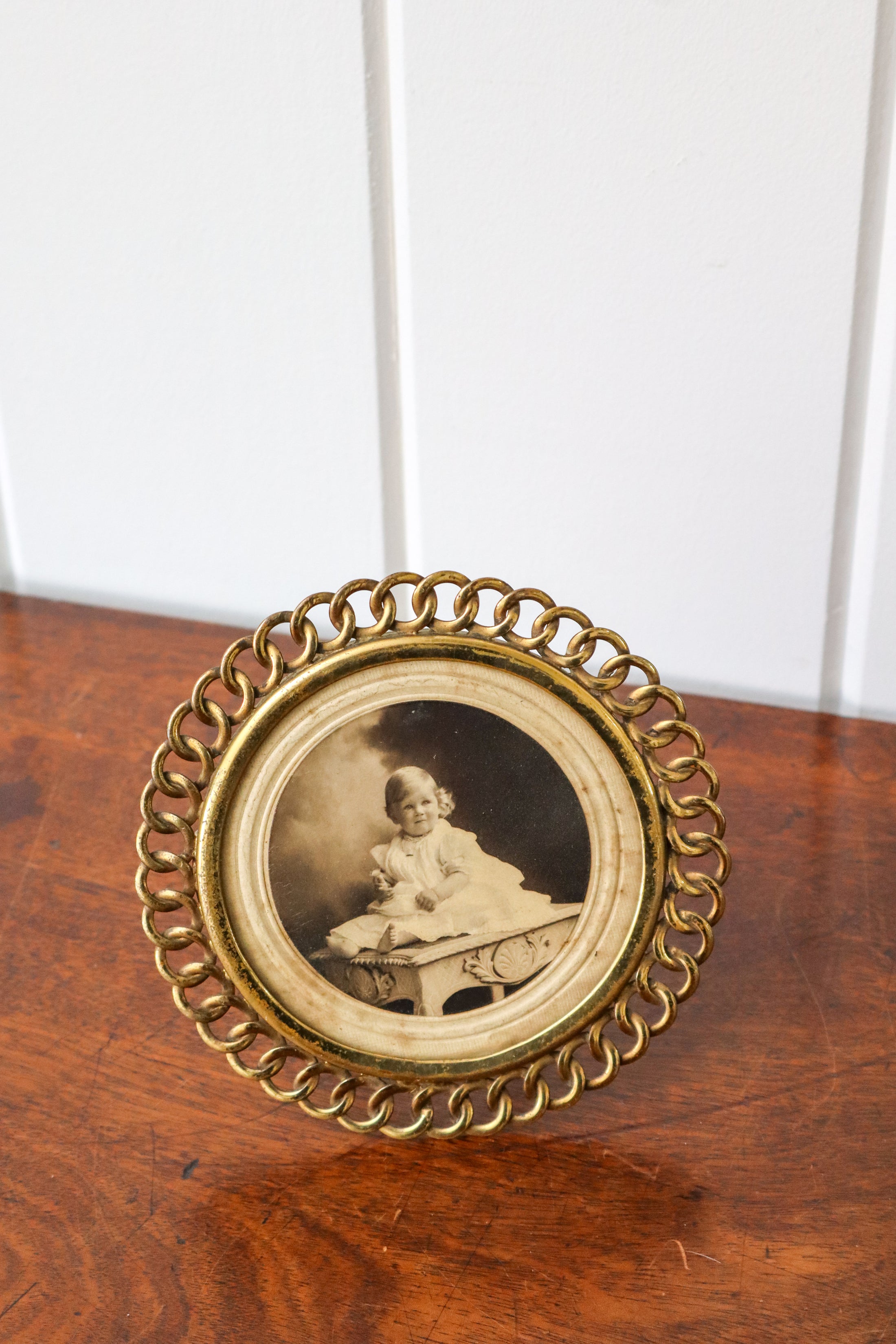 Antique French Brass Tabletop Chain-Link Picture Frame
