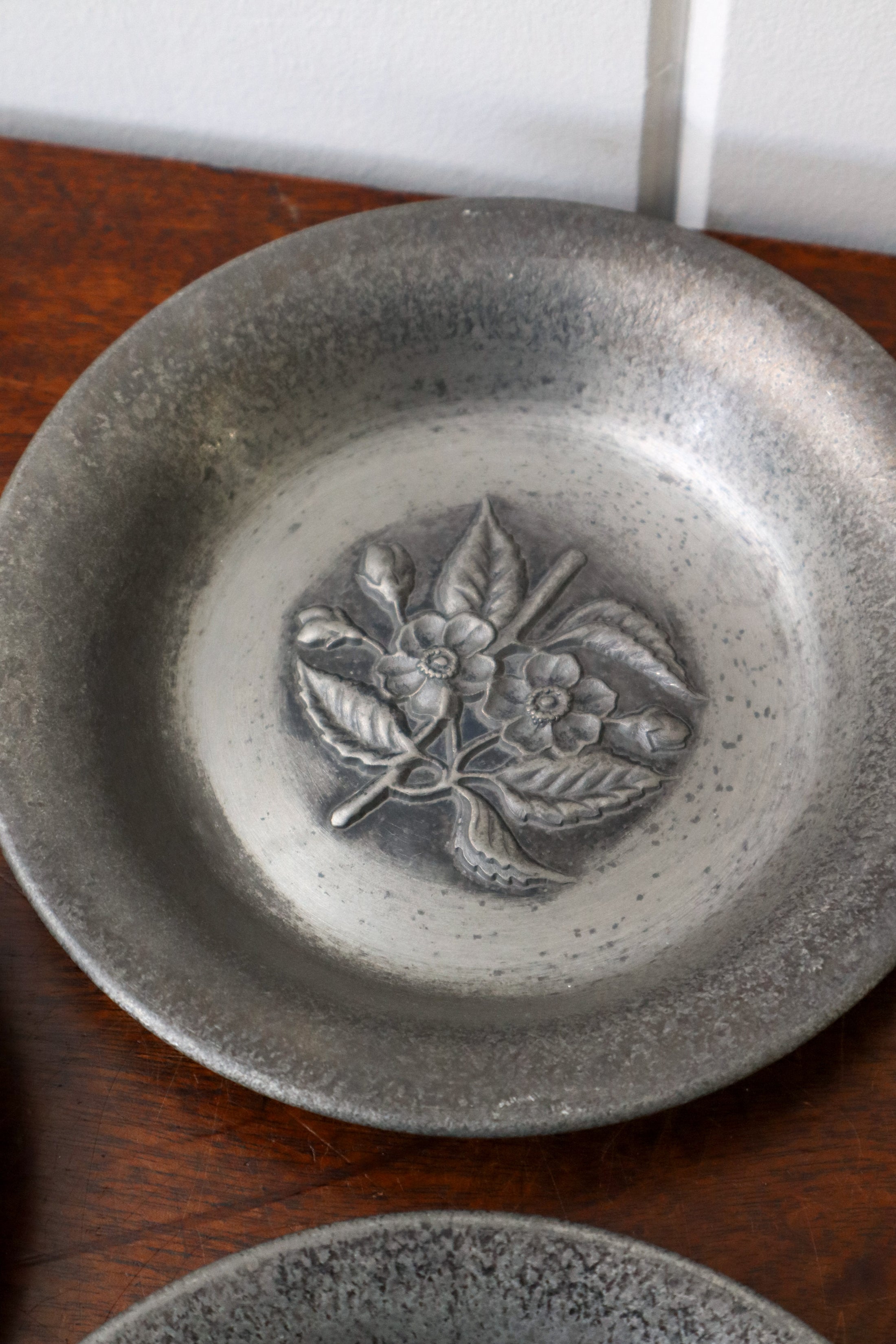 SET of 3 | Norwegian Pewter Floral Plates by Eik Tinn (c. 1970s)