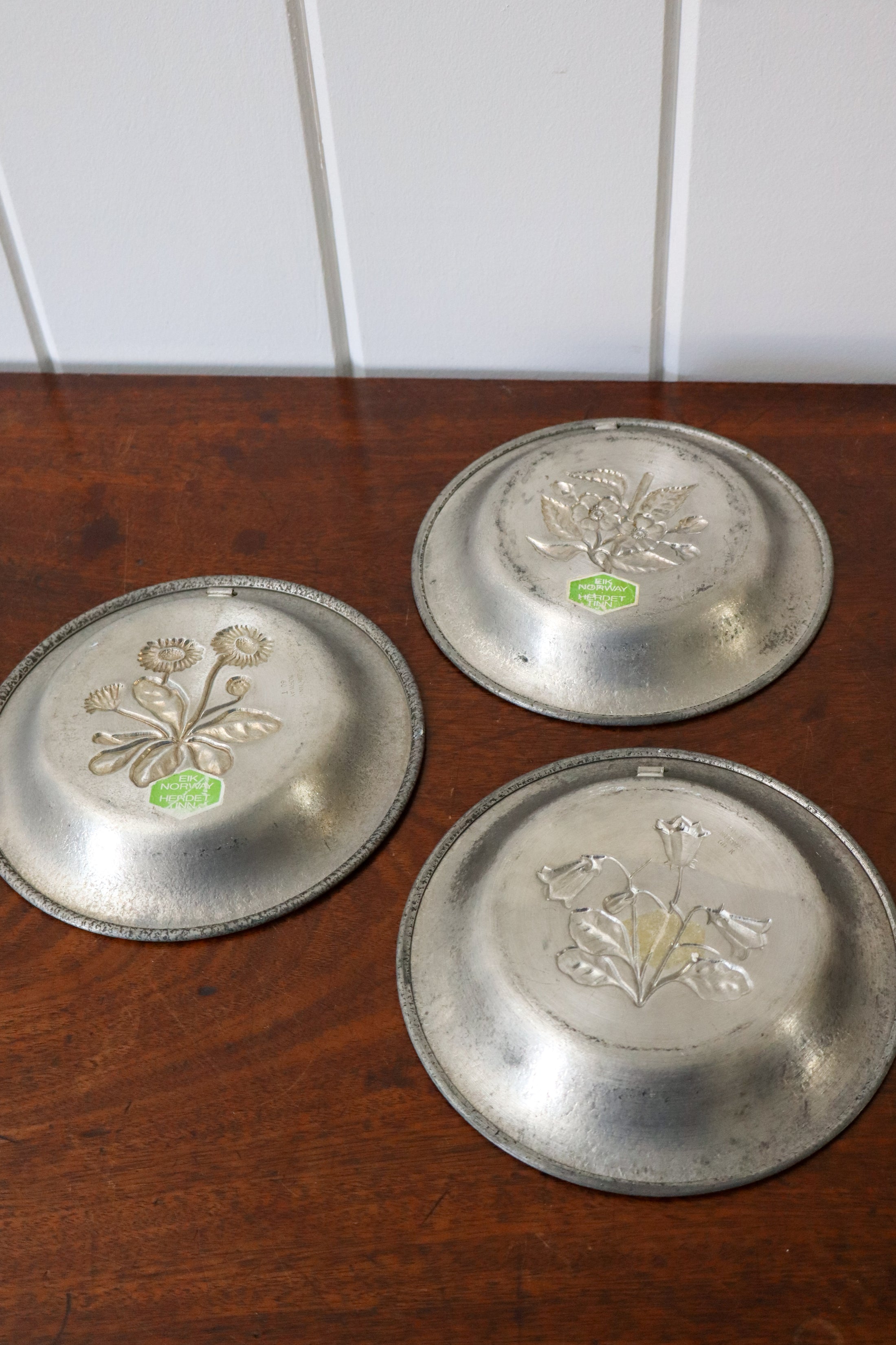 SET of 3 | Norwegian Pewter Floral Plates by Eik Tinn (c. 1970s)