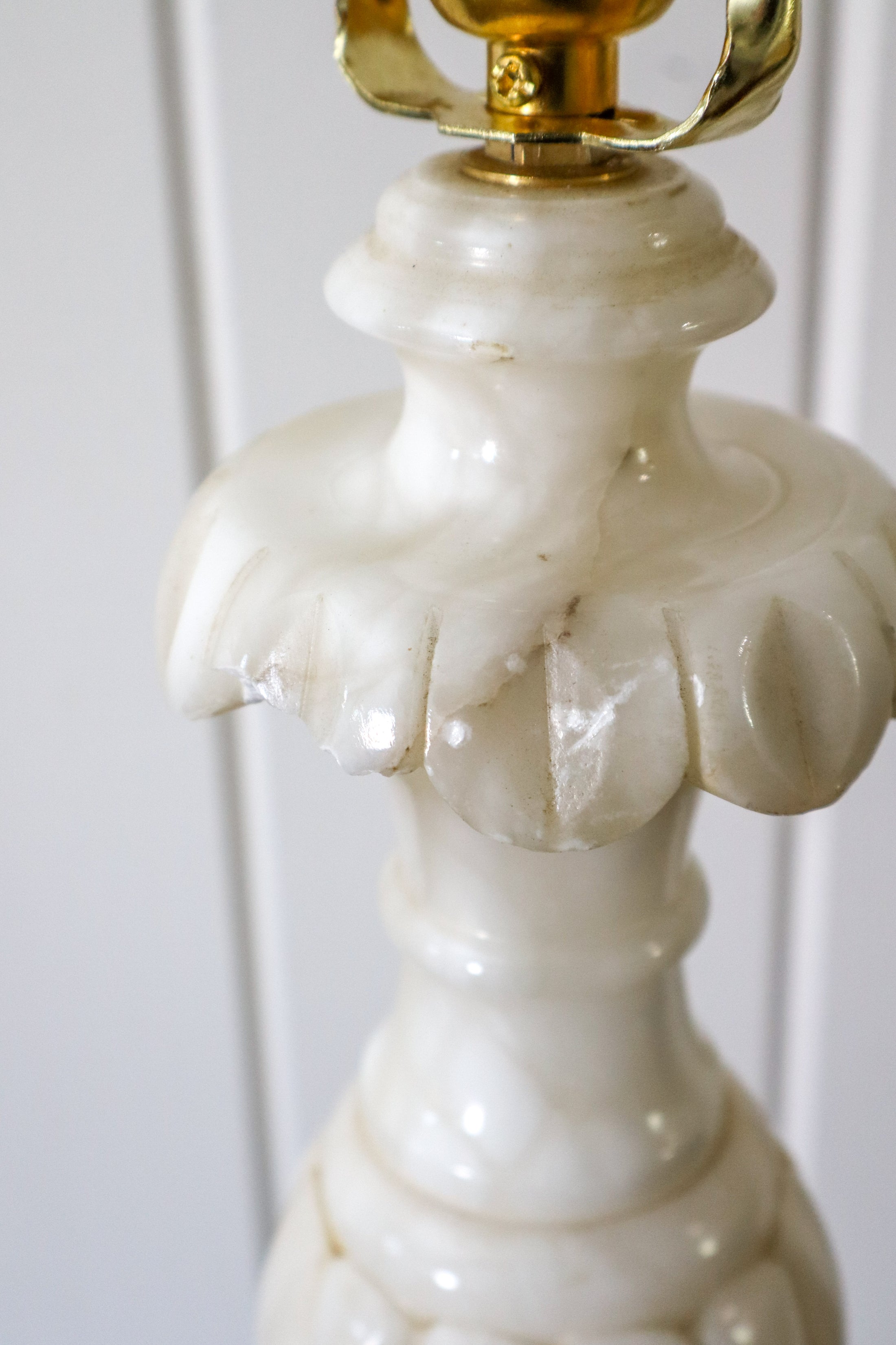 Vintage Alabaster 19"H Lamp with Petal Detail