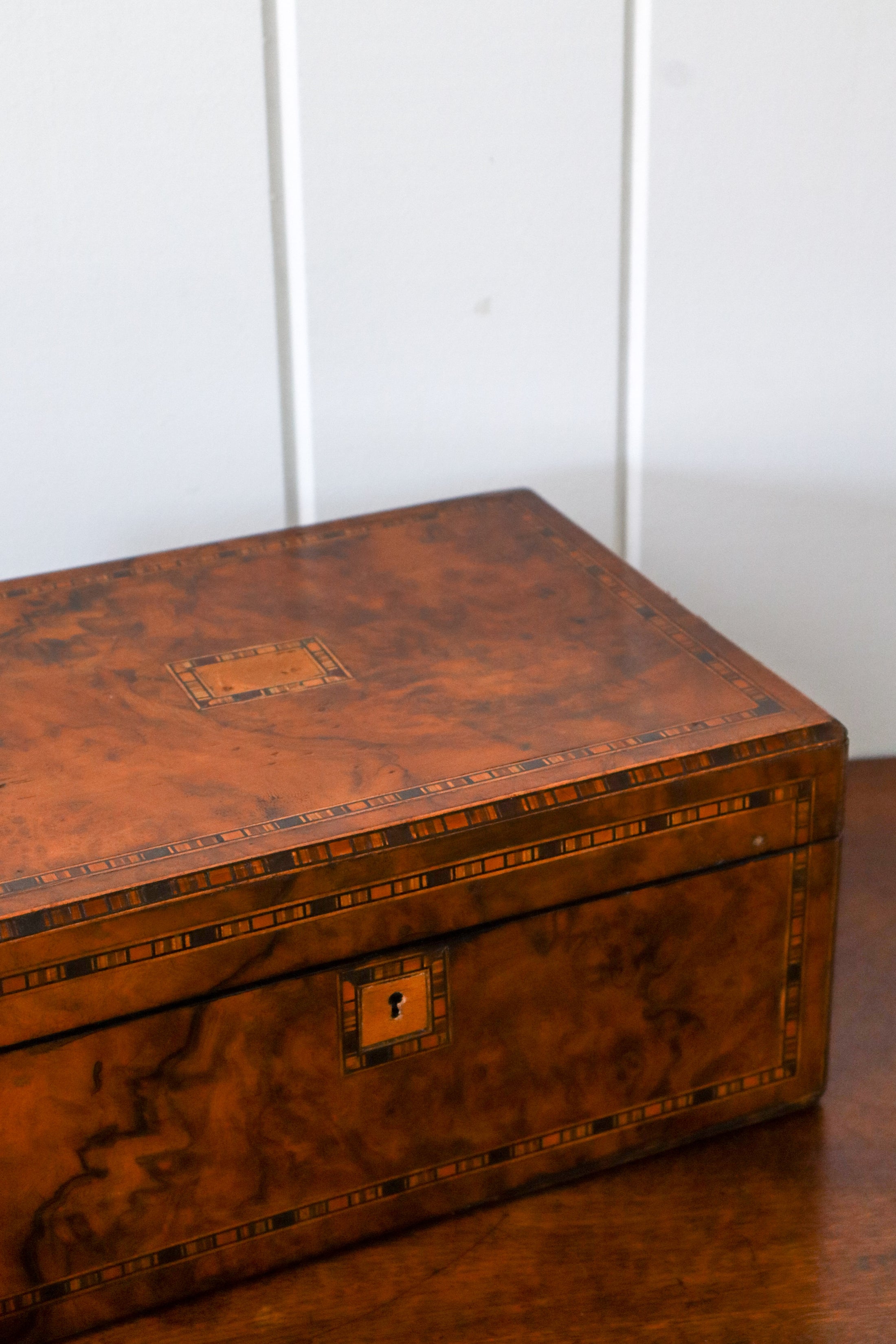 Large Burl Box with Tunbridge Inlay