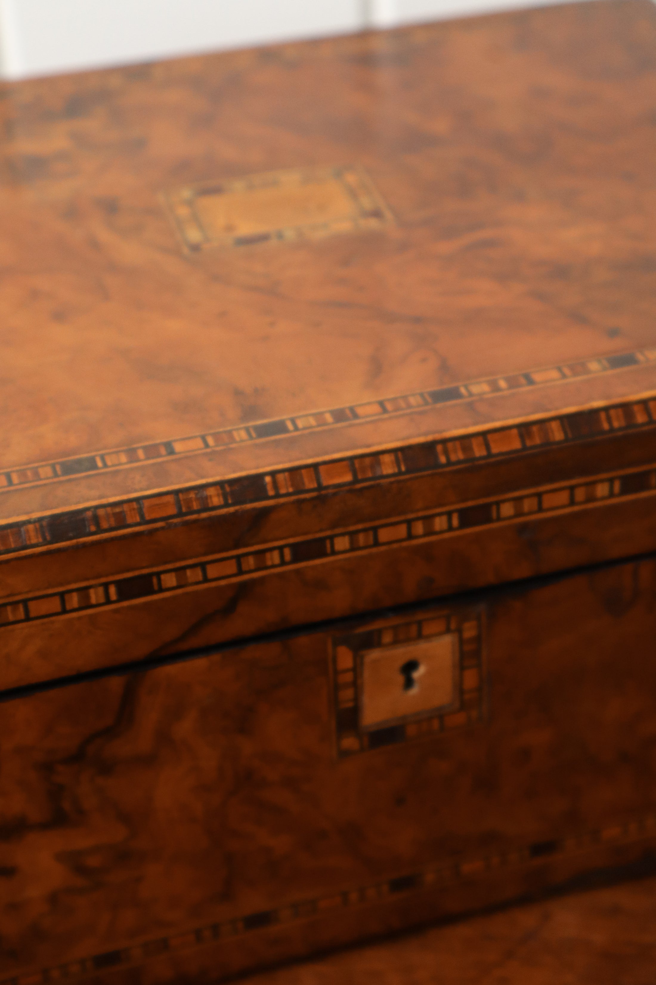 Large Burl Box with Tunbridge Inlay