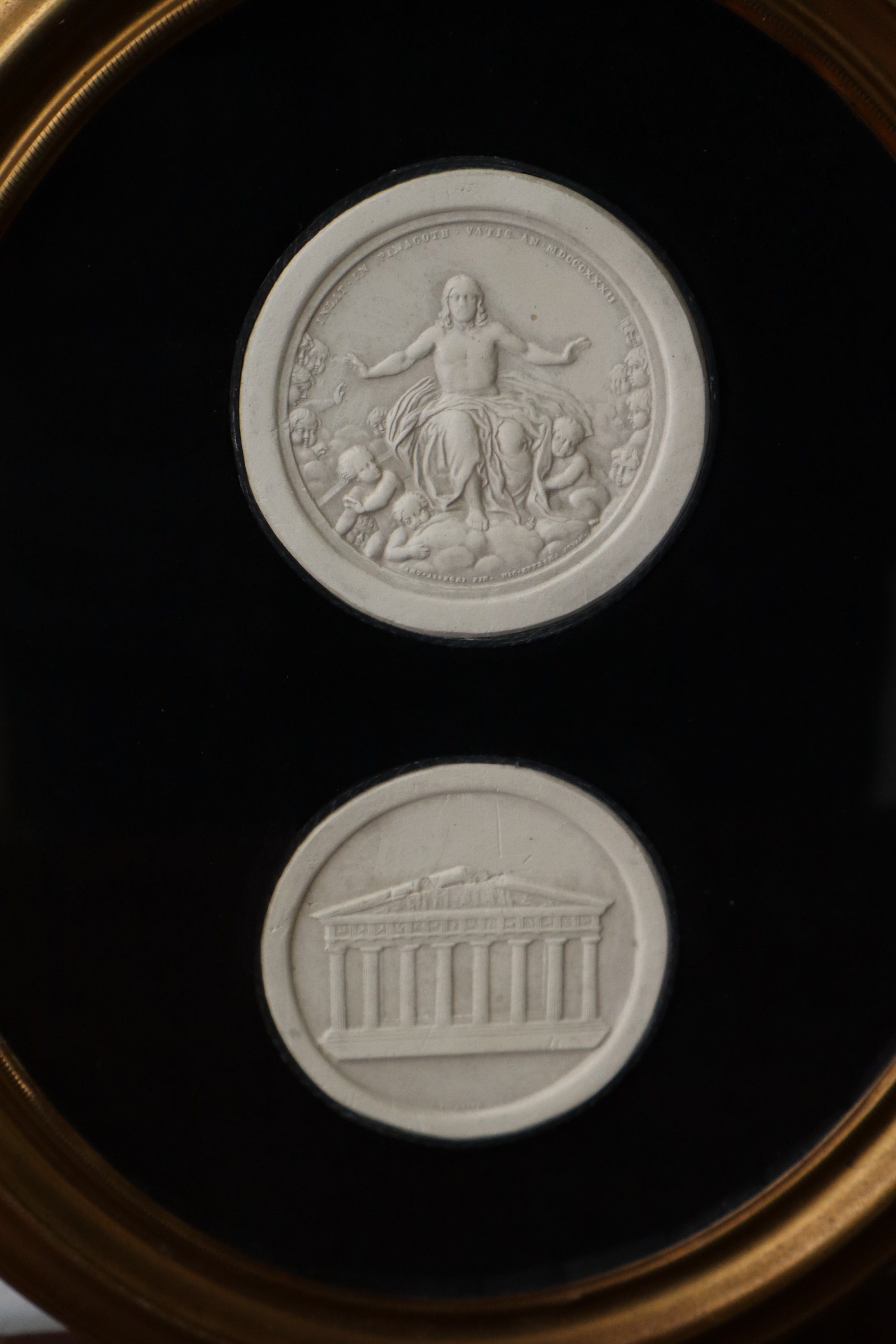 Double Intaglios on Velvet in Round Frame