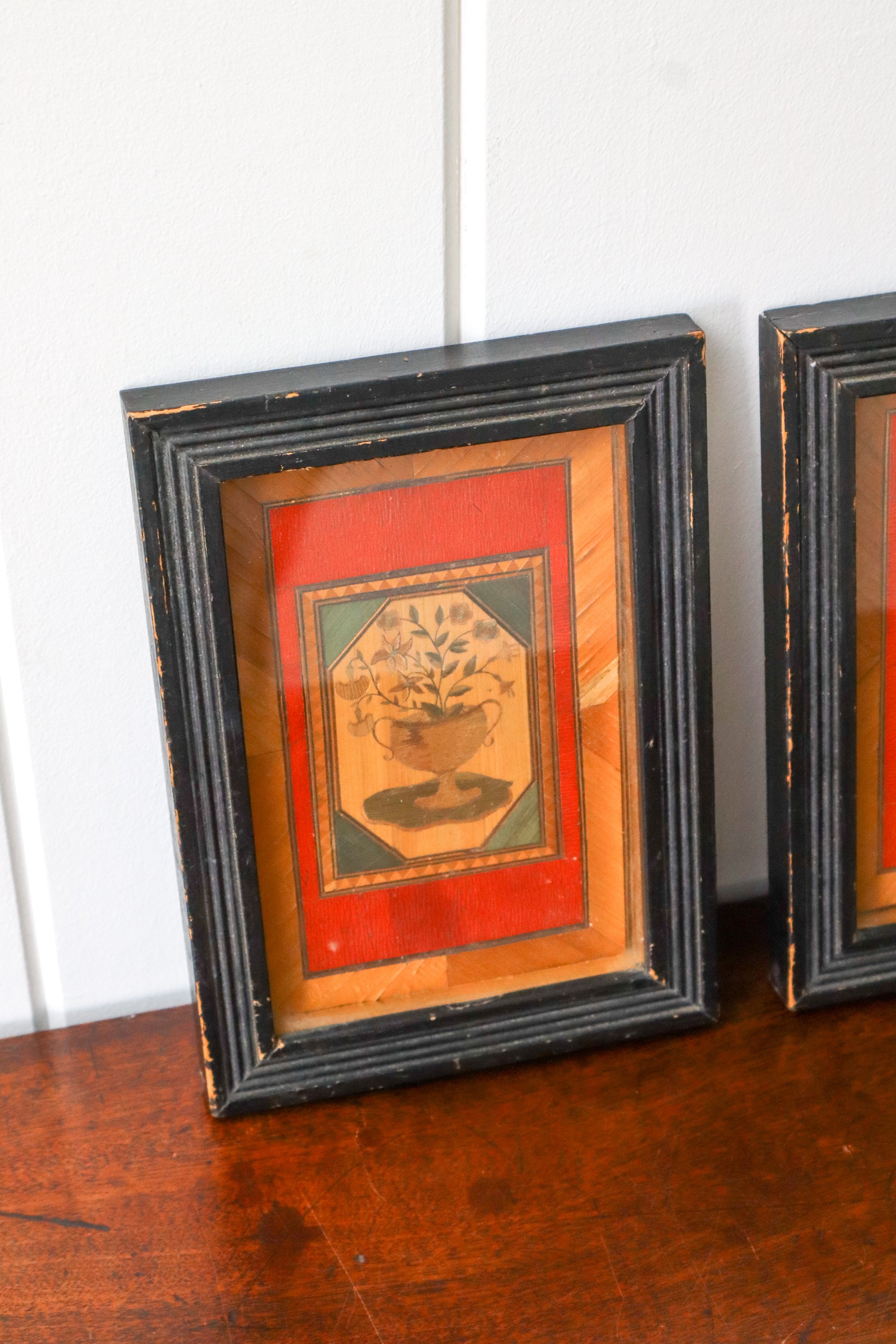 PAIR of Napoleonic Prisoner of War Straw Art (c. 1810)