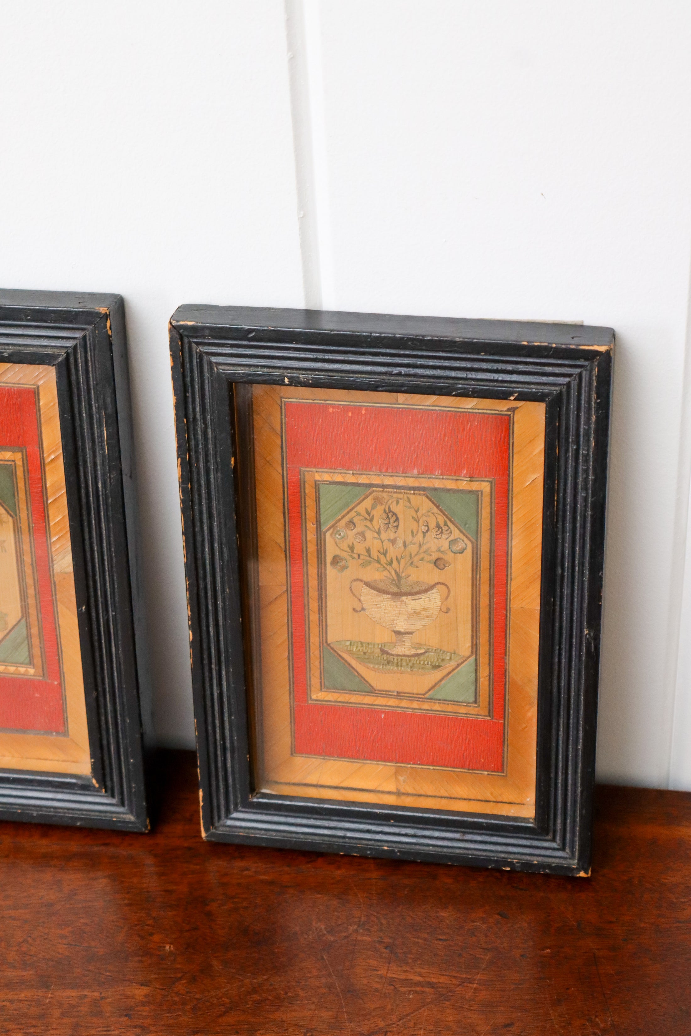 PAIR of Napoleonic Prisoner of War Straw Art (c. 1810)