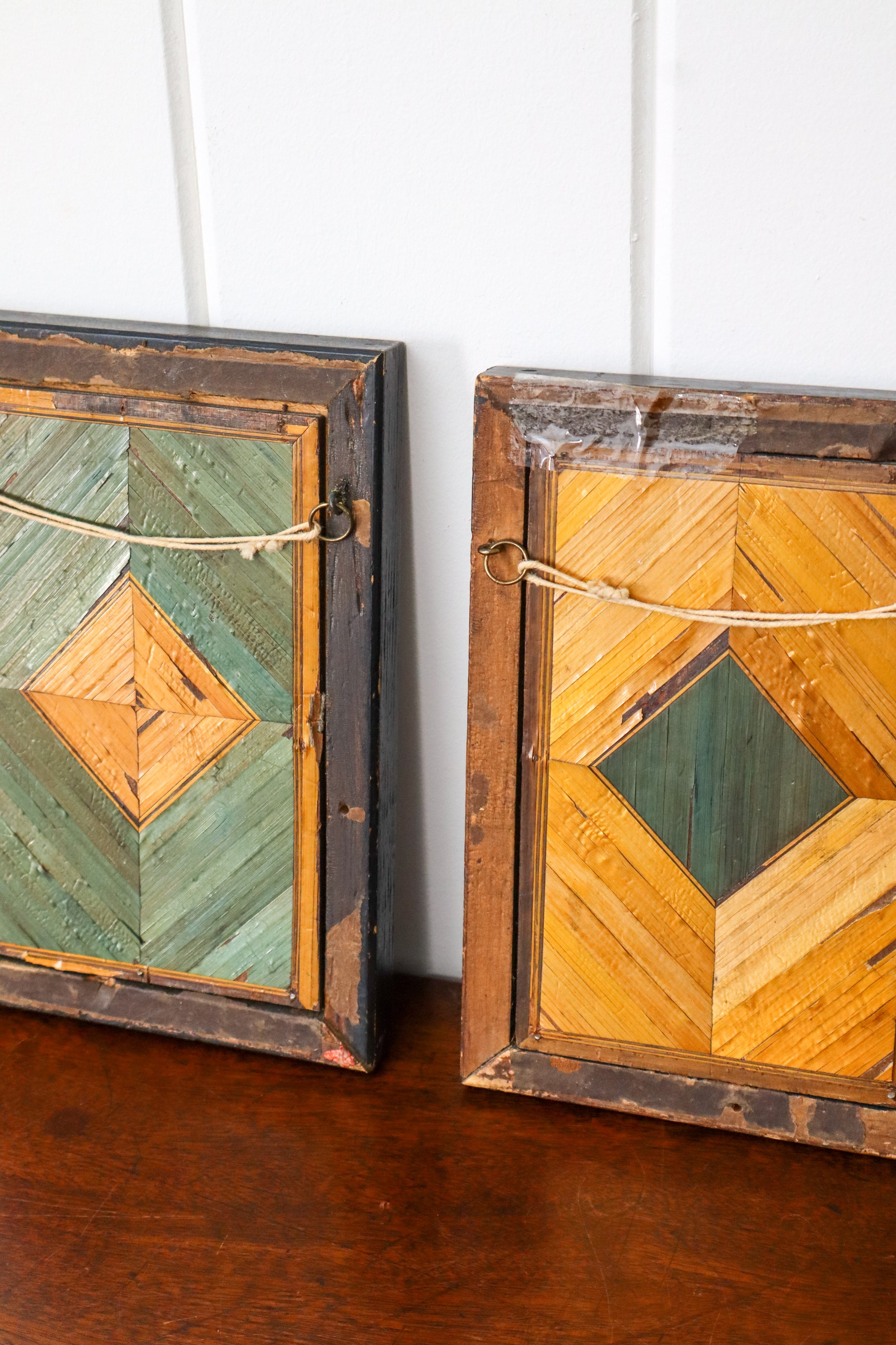 PAIR of Napoleonic Prisoner of War Straw Art (c. 1810)