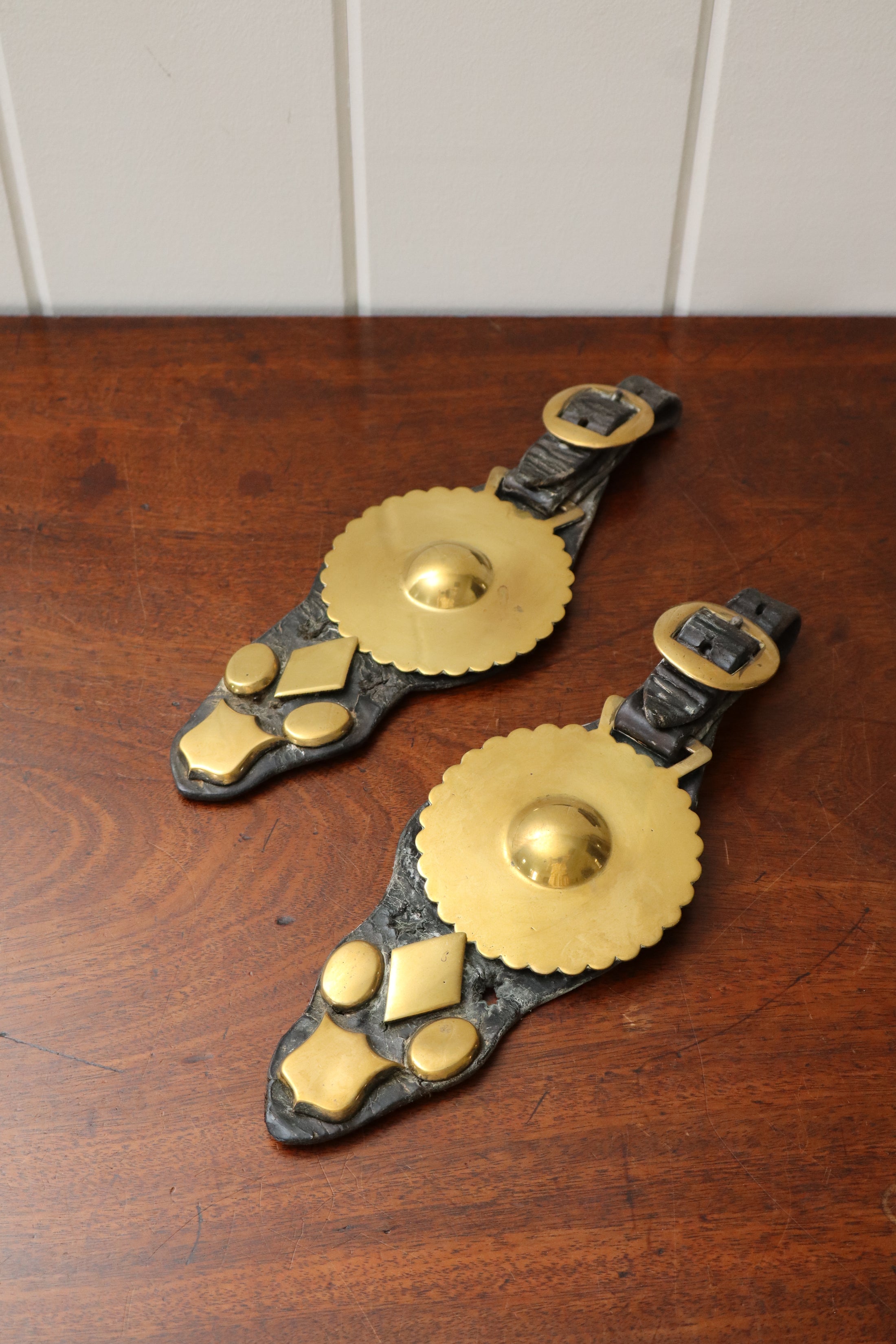 PAIR of Antique Horse Brasses on Leather