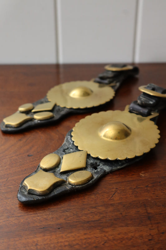 PAIR of Antique Horse Brasses on Leather