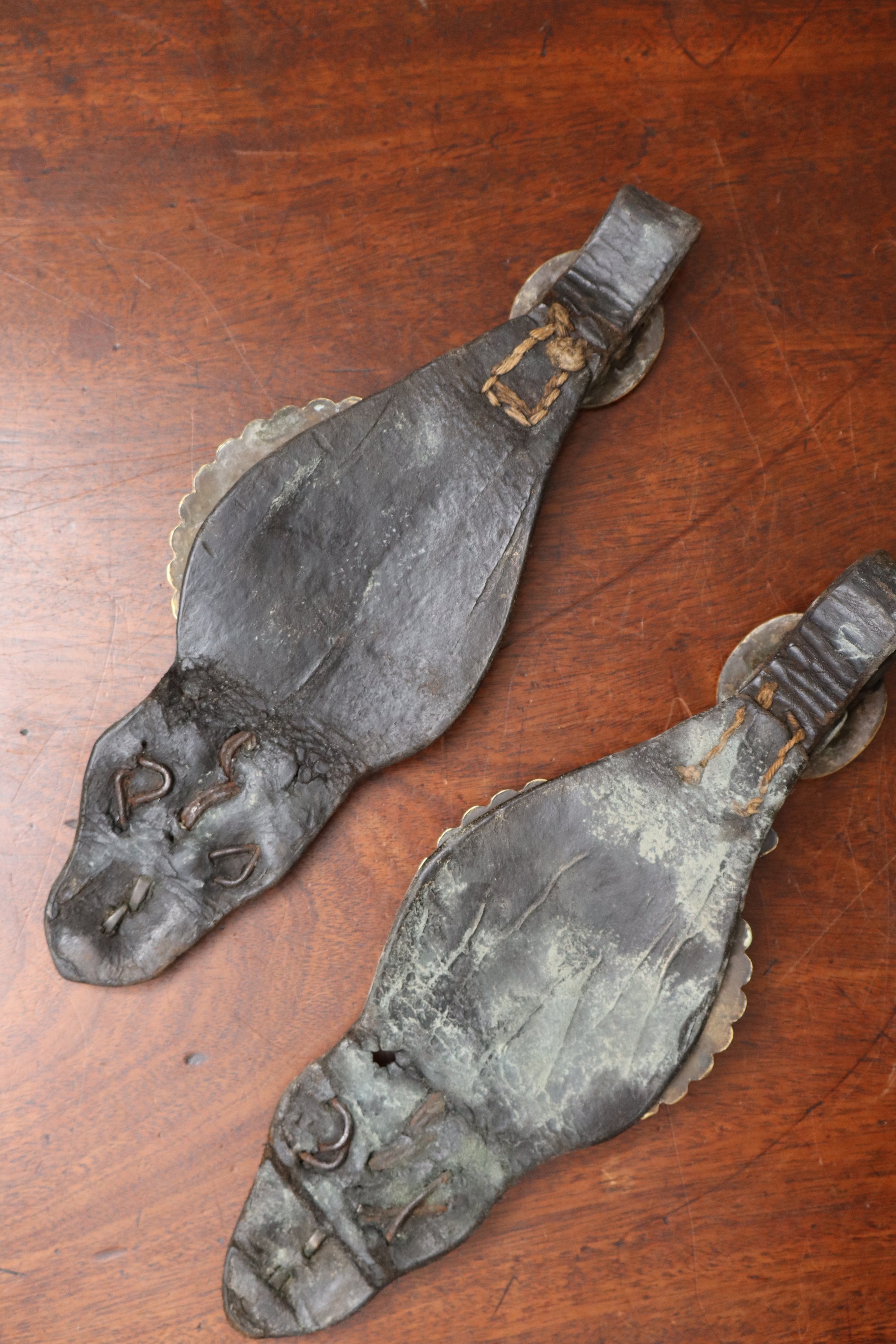 PAIR of Antique Horse Brasses on Leather
