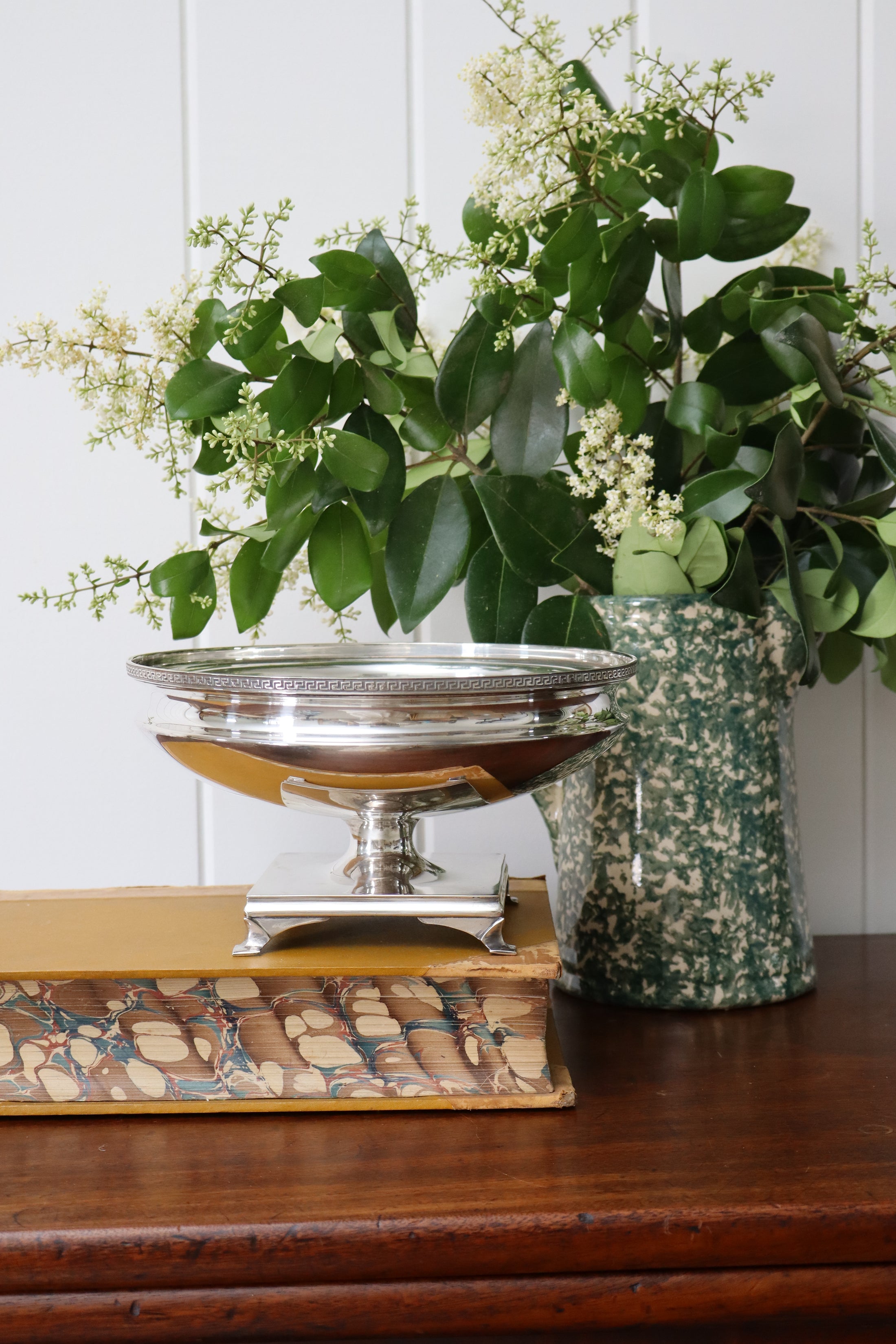 Silver Plate Compote with Greek Key Detail (c.1920)