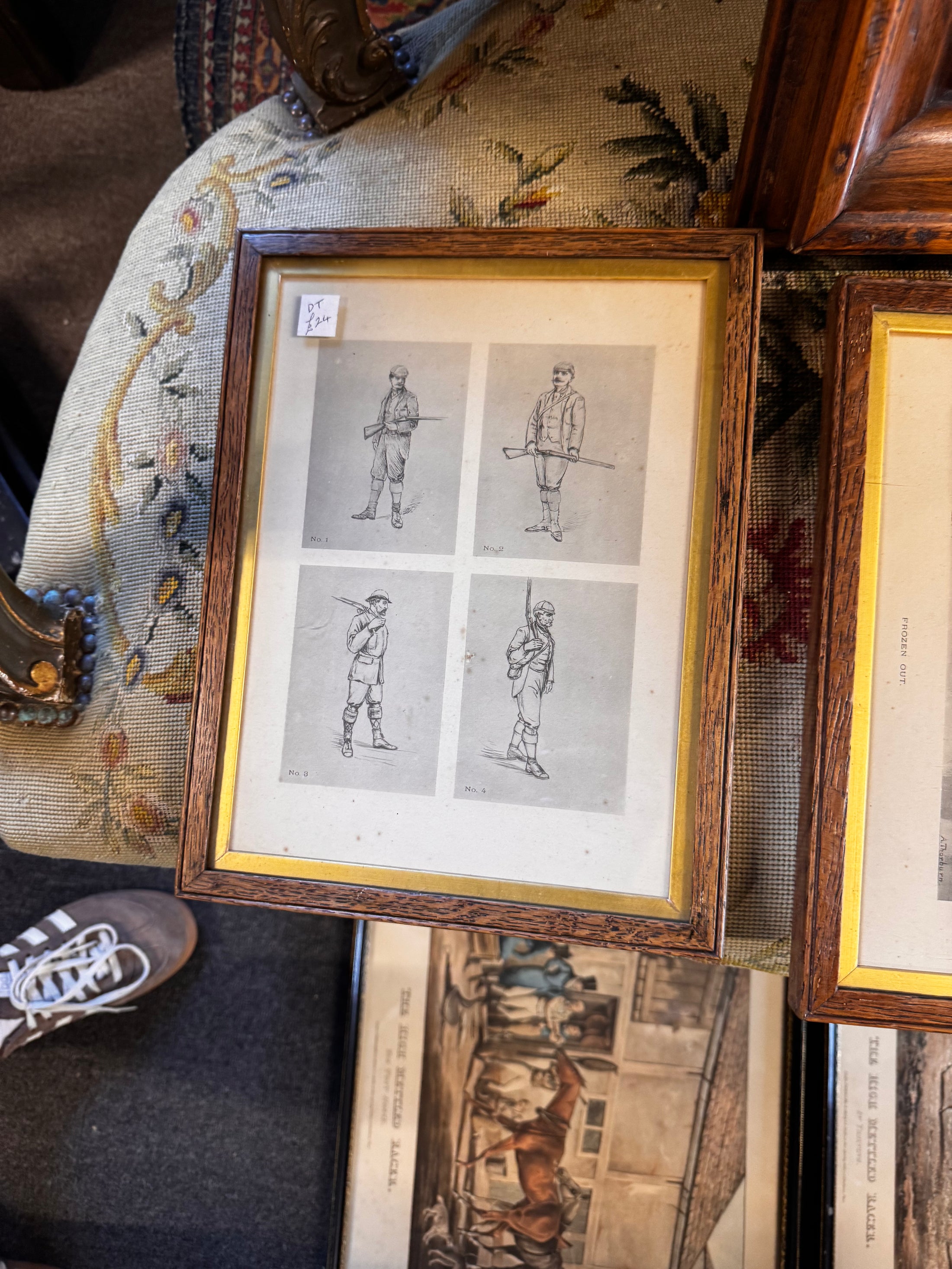 Antique English Military Print in Oak Frame
