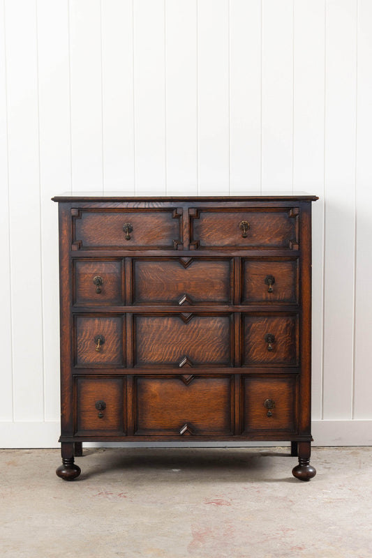 Jacobean Style English Oak Chest of Drawers (c. 1920)