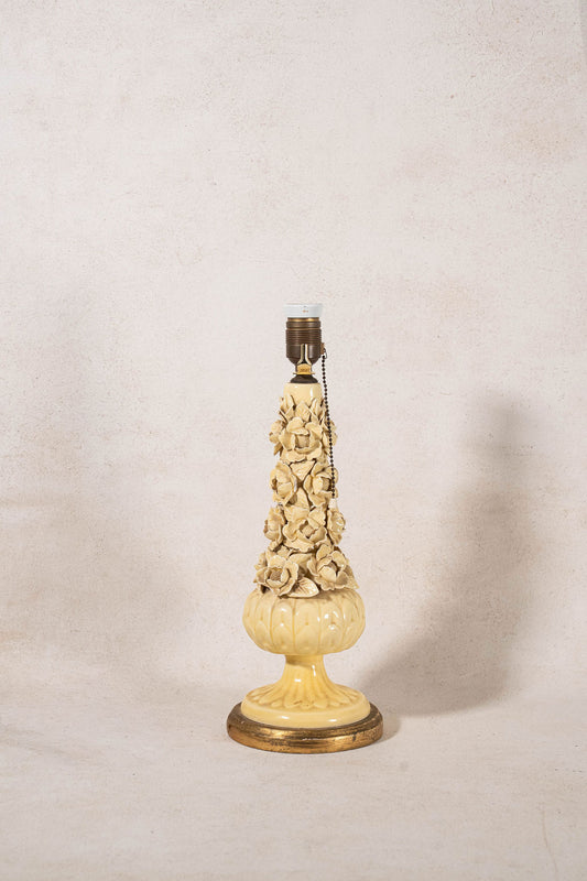 Mid-Century Yellow Floral Ceramic Lamp (Manises, Spain)