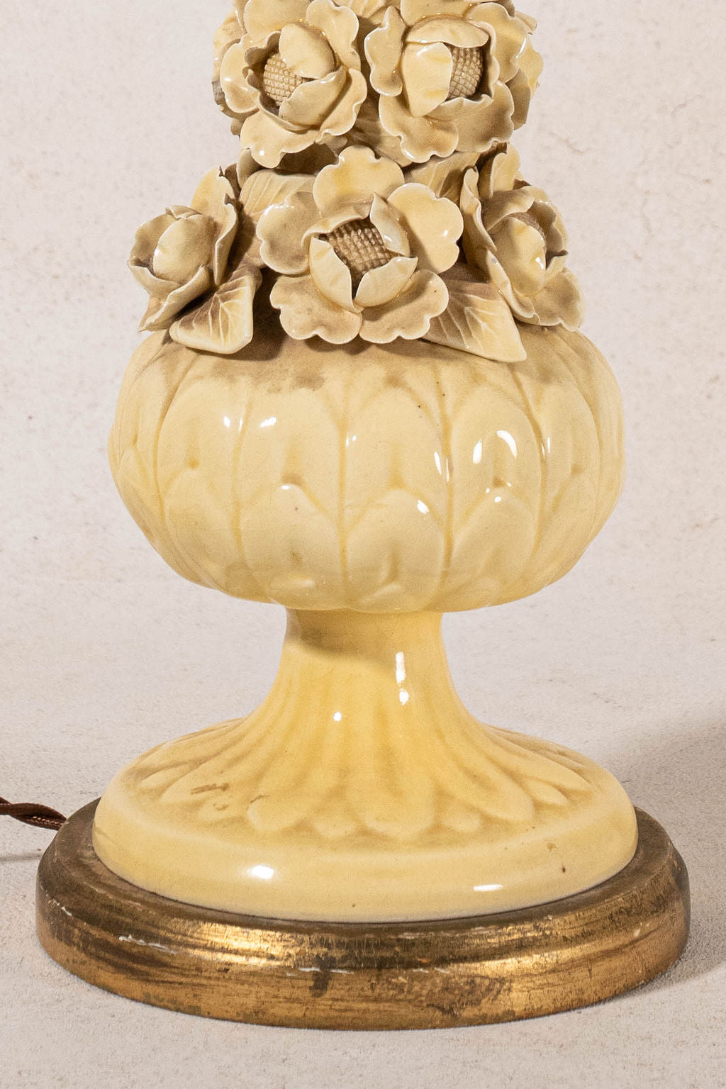 Mid-Century Yellow Floral Ceramic Lamp (Manises, Spain)