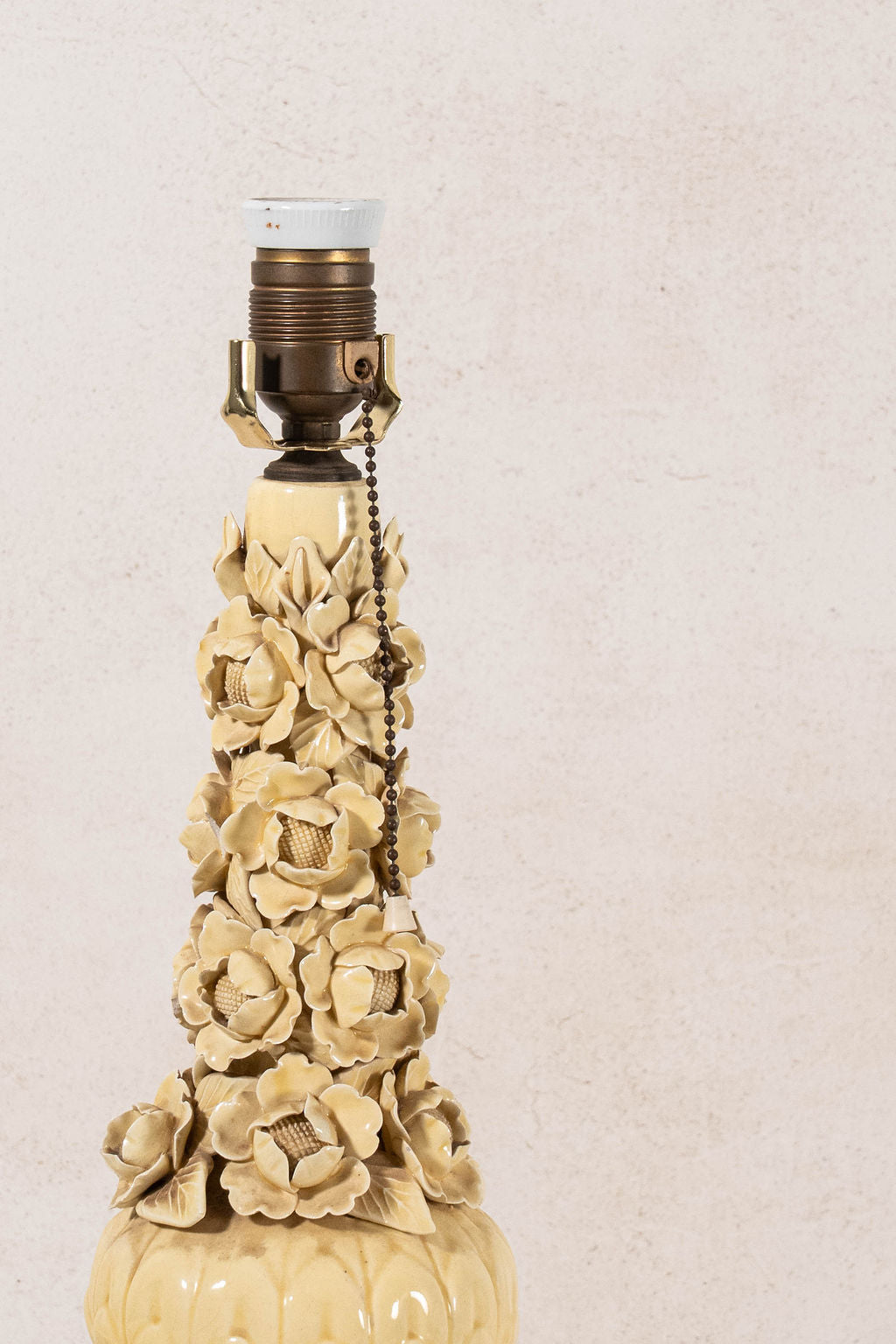 Mid-Century Yellow Floral Ceramic Lamp (Manises, Spain)
