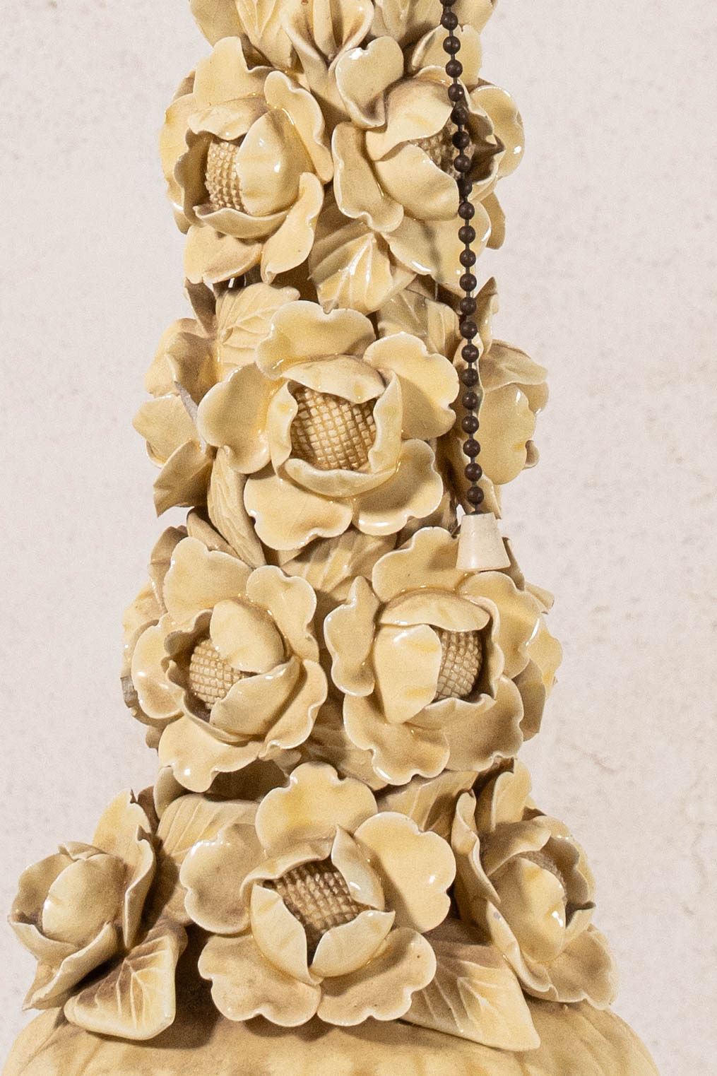 Mid-Century Yellow Floral Ceramic Lamp (Manises, Spain)