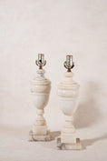 Load image into Gallery viewer, PAIR of Alabaster Lamps on Square Marble Bases
