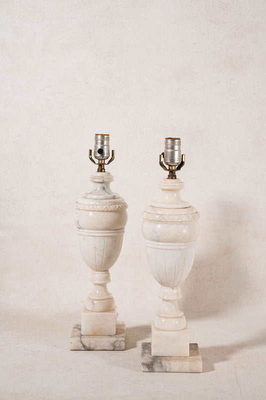 PAIR of Alabaster Lamps on Square Marble Bases