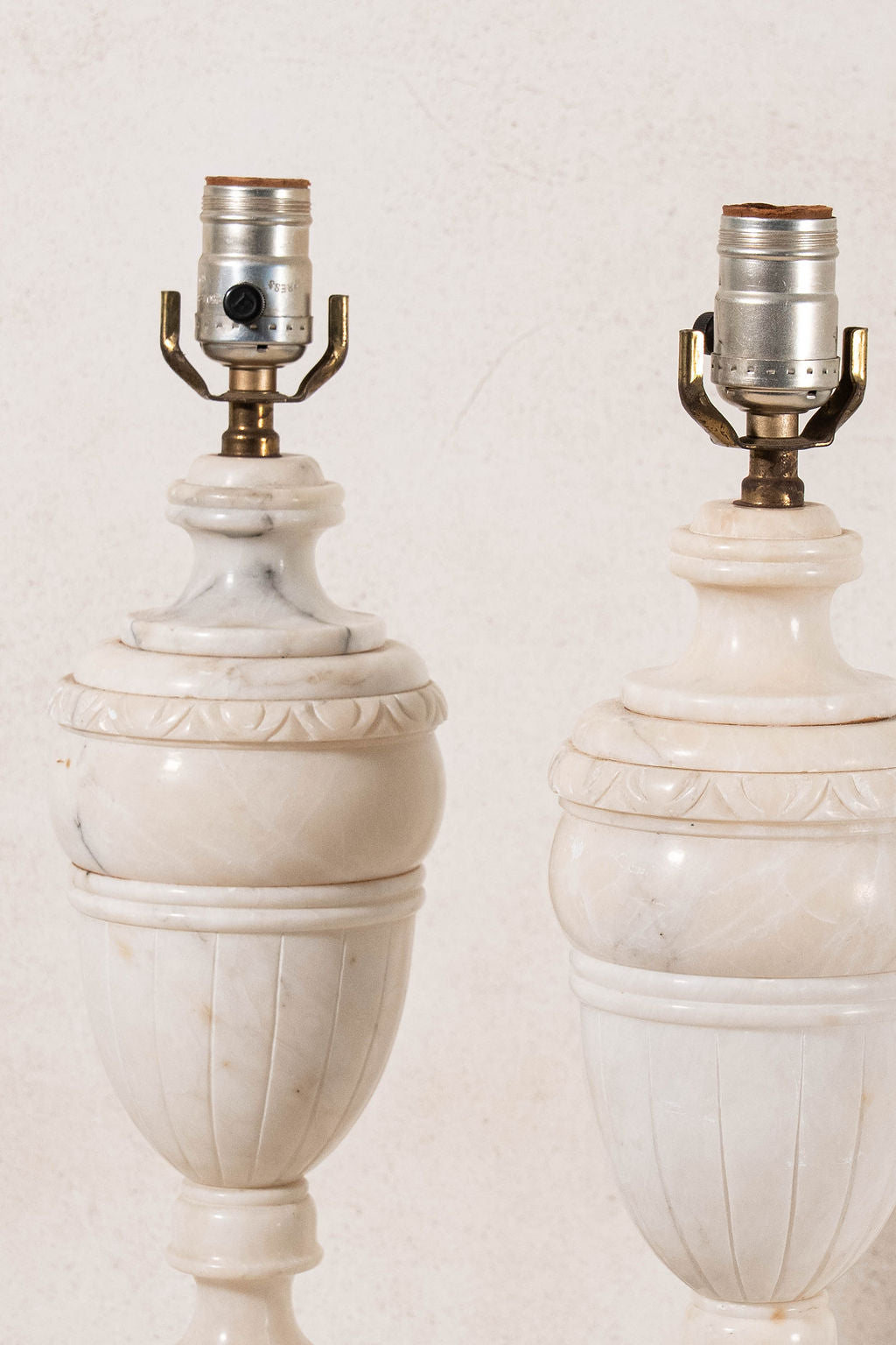 PAIR of Alabaster Lamps on Square Marble Bases