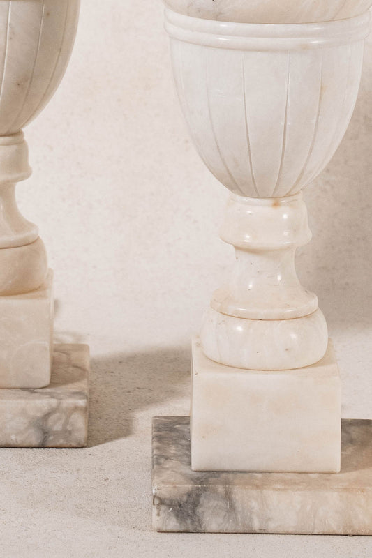 PAIR of Alabaster Lamps on Square Marble Bases