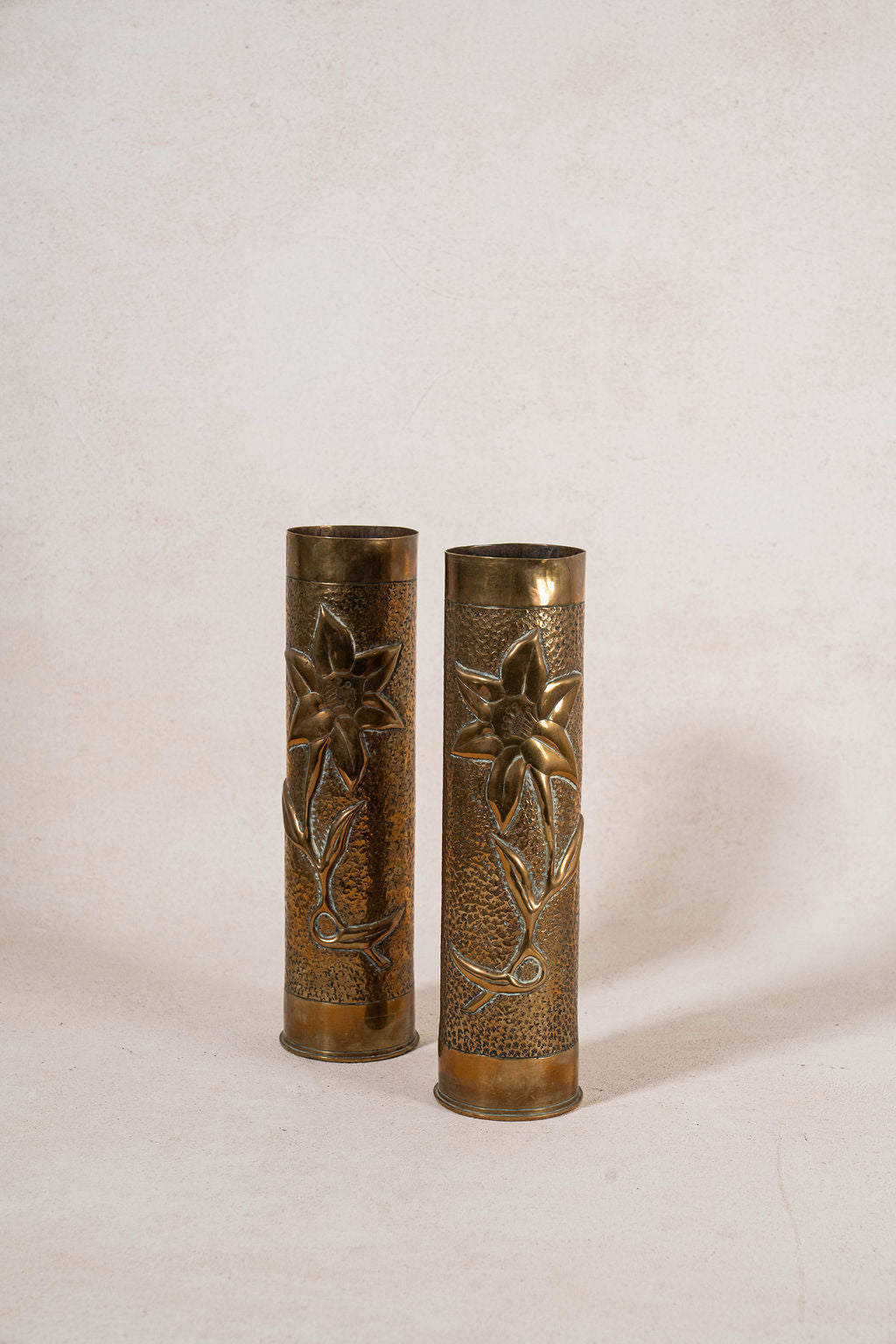 PAIR of Antique English Gun Shells with Floral Etchings