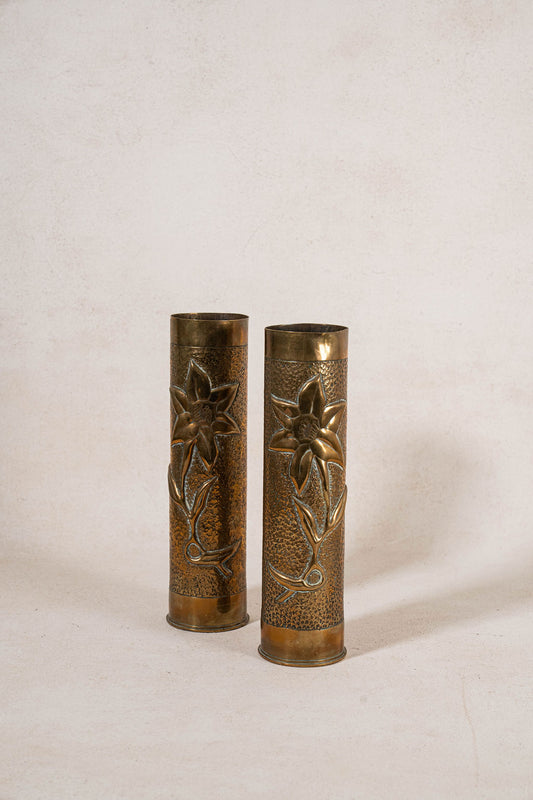 PAIR of Antique English Gun Shells with Floral Etchings