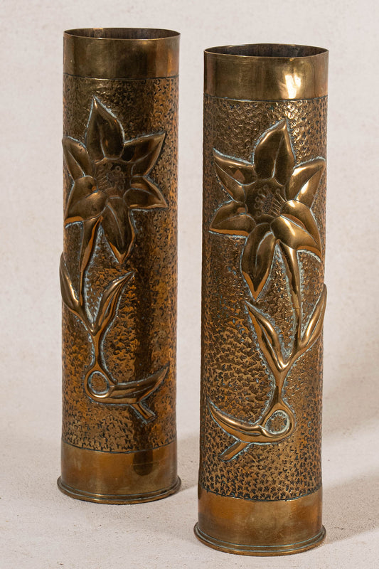 PAIR of Antique English Gun Shells with Floral Etchings